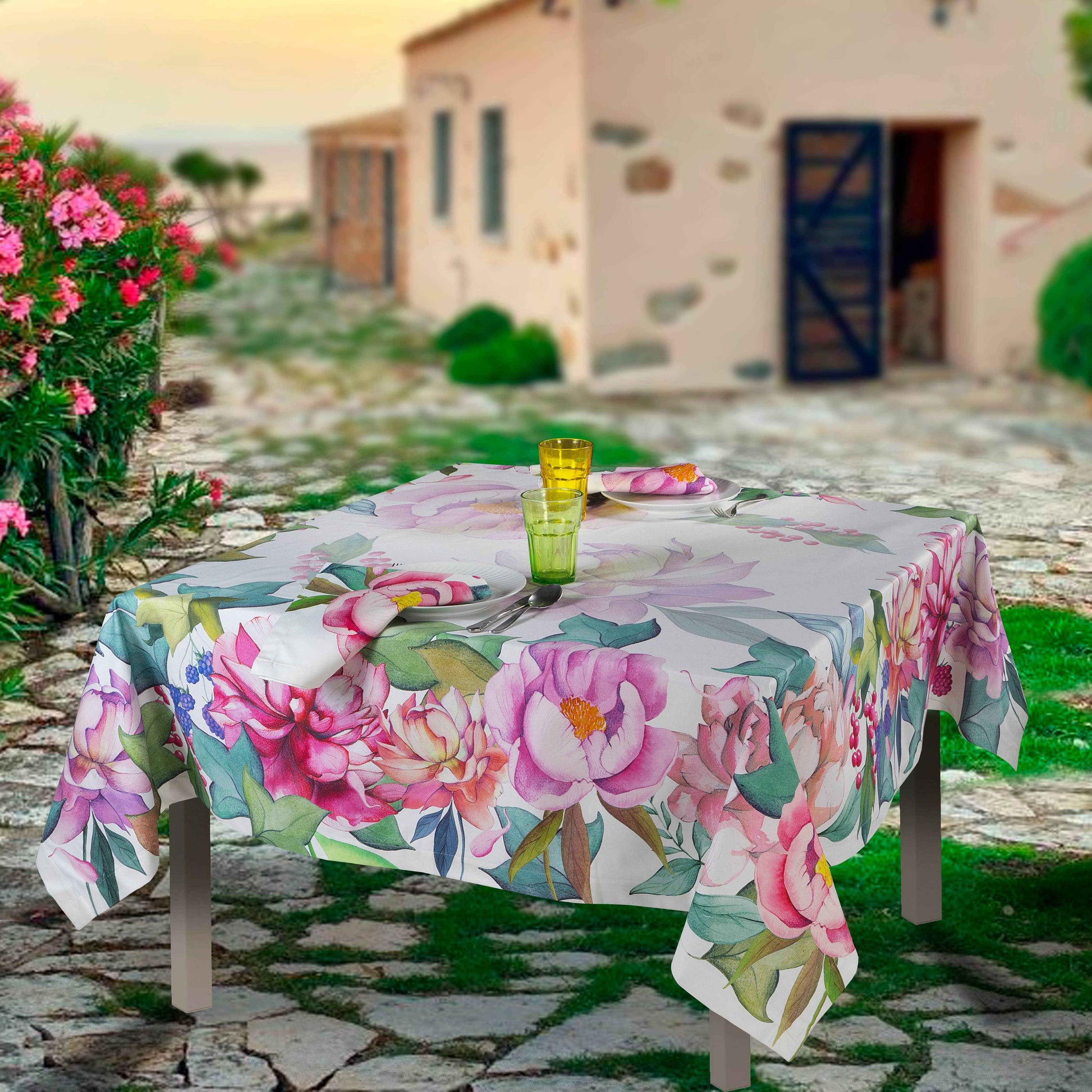 Cotton Satin Tablecloths Peonia 100% Made in Italy - The Napking