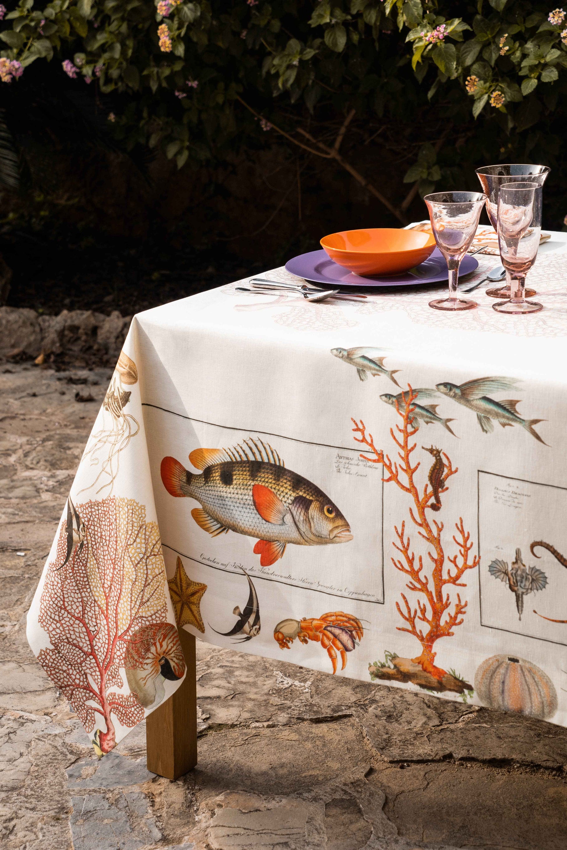 Linen Tablecloths «Coral bay» 100% Made in Italy - The Napking