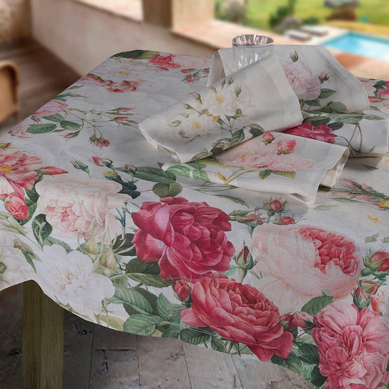 Linen Tablecloths «Roses»  100% Made in Italy - The Napking