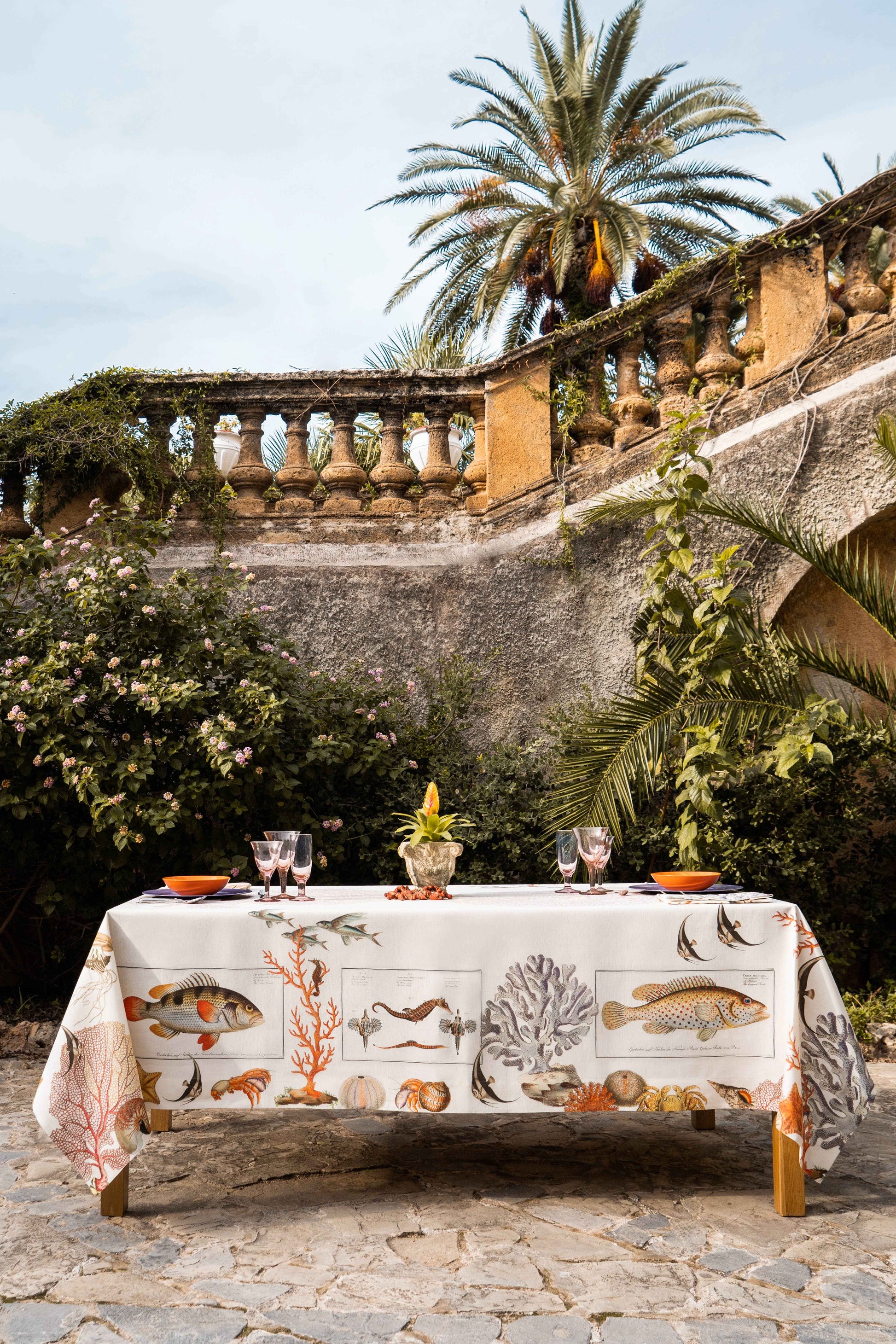 Linen Tablecloths «Coral bay» 100% Made in Italy - The Napking