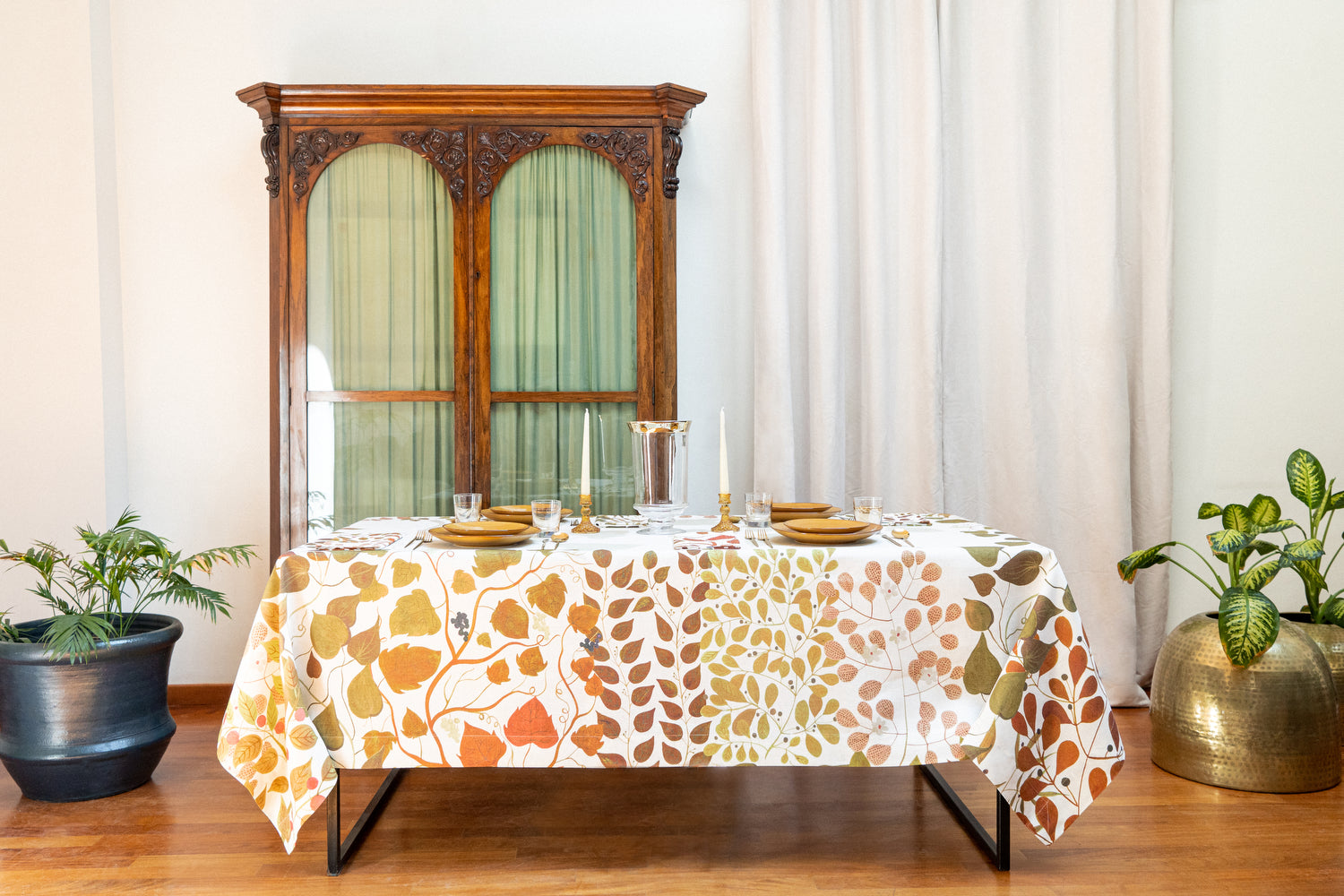 Linen Tablecloth Foliage, 100% Made in Italy - The Napking