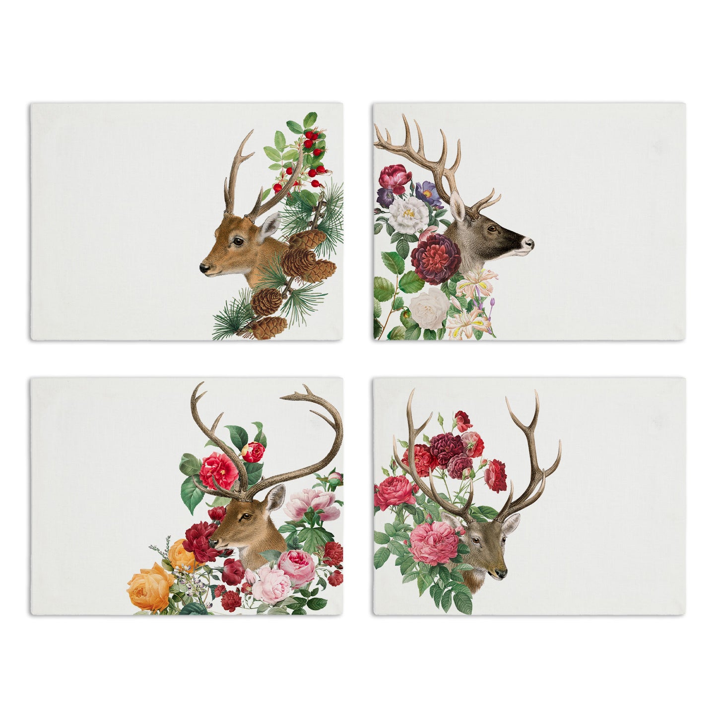 Set of 4 Placemats «Cervi» Cotton Satin 100% Made in Italy