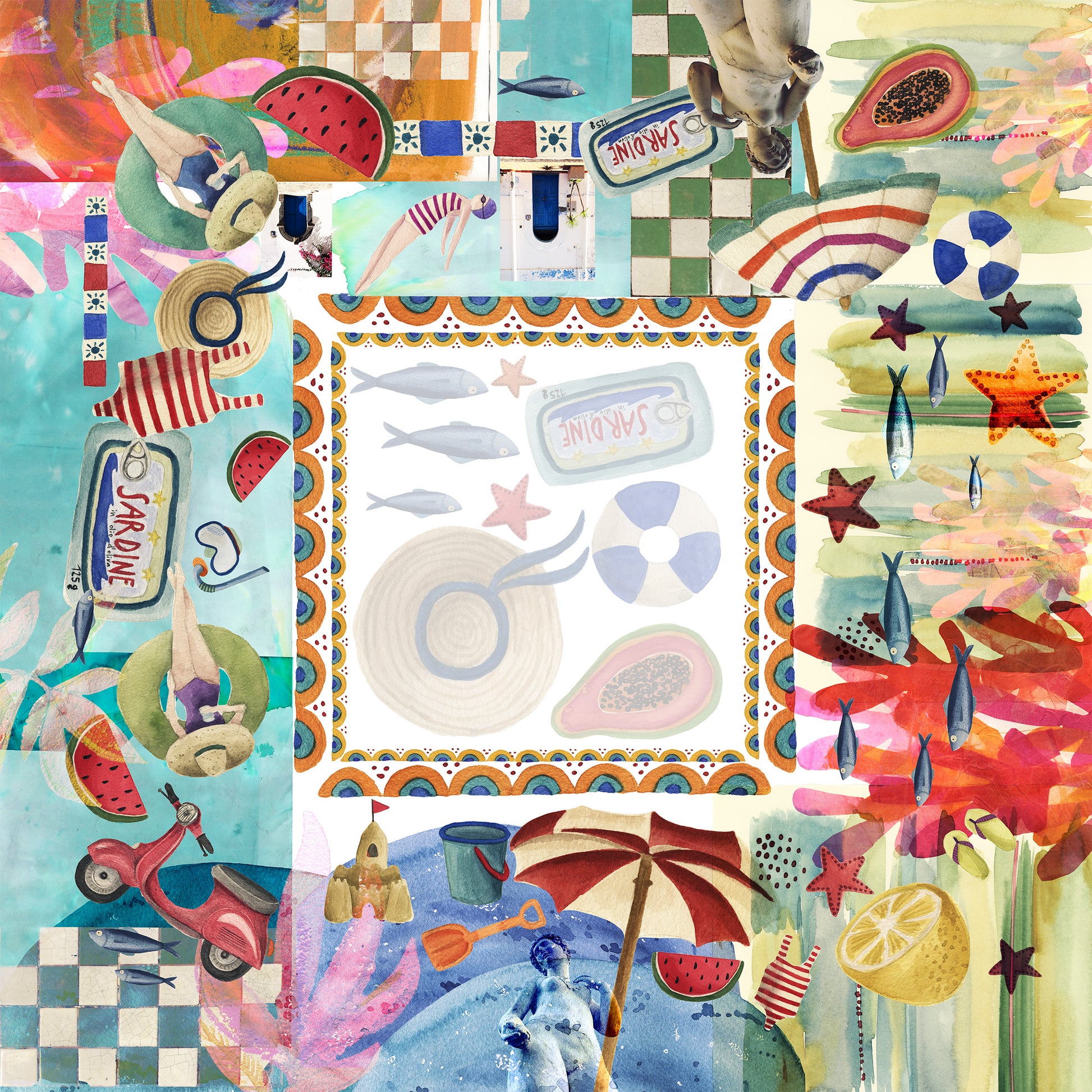 Satin Tablecloth «Collage» 100% Made in Italy - The Napking