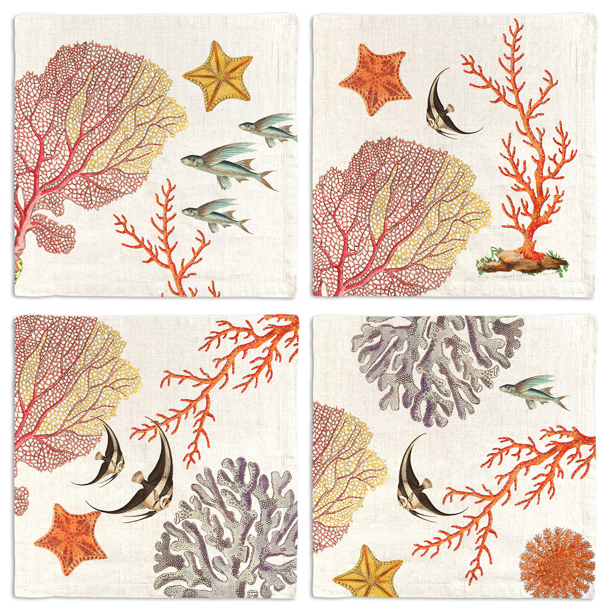 Set Of 4 Napkins «Coral Bay» 100% Made in Italy