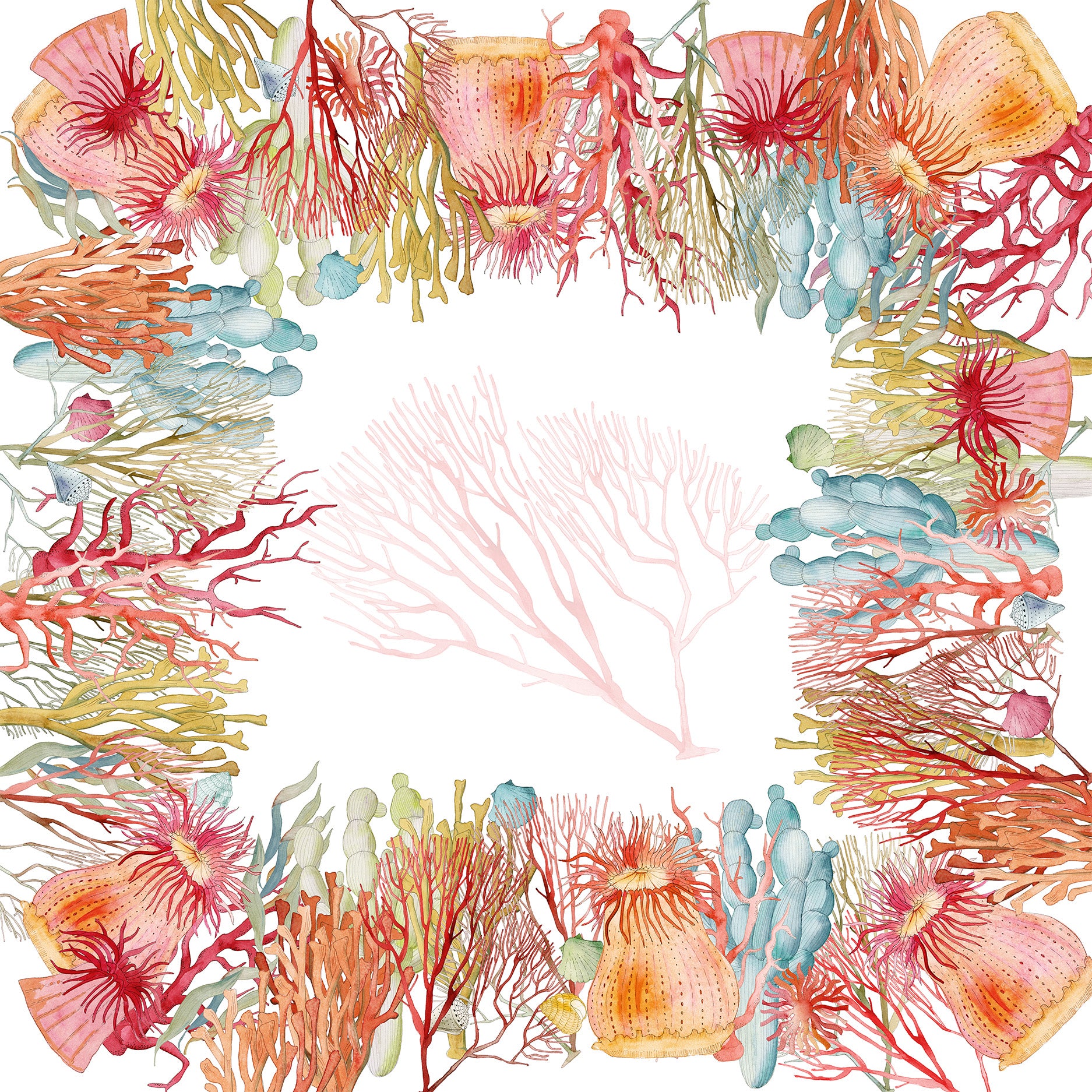 Premium Linen Tablecloth «Corals» 100% Made in Italy - The Napking