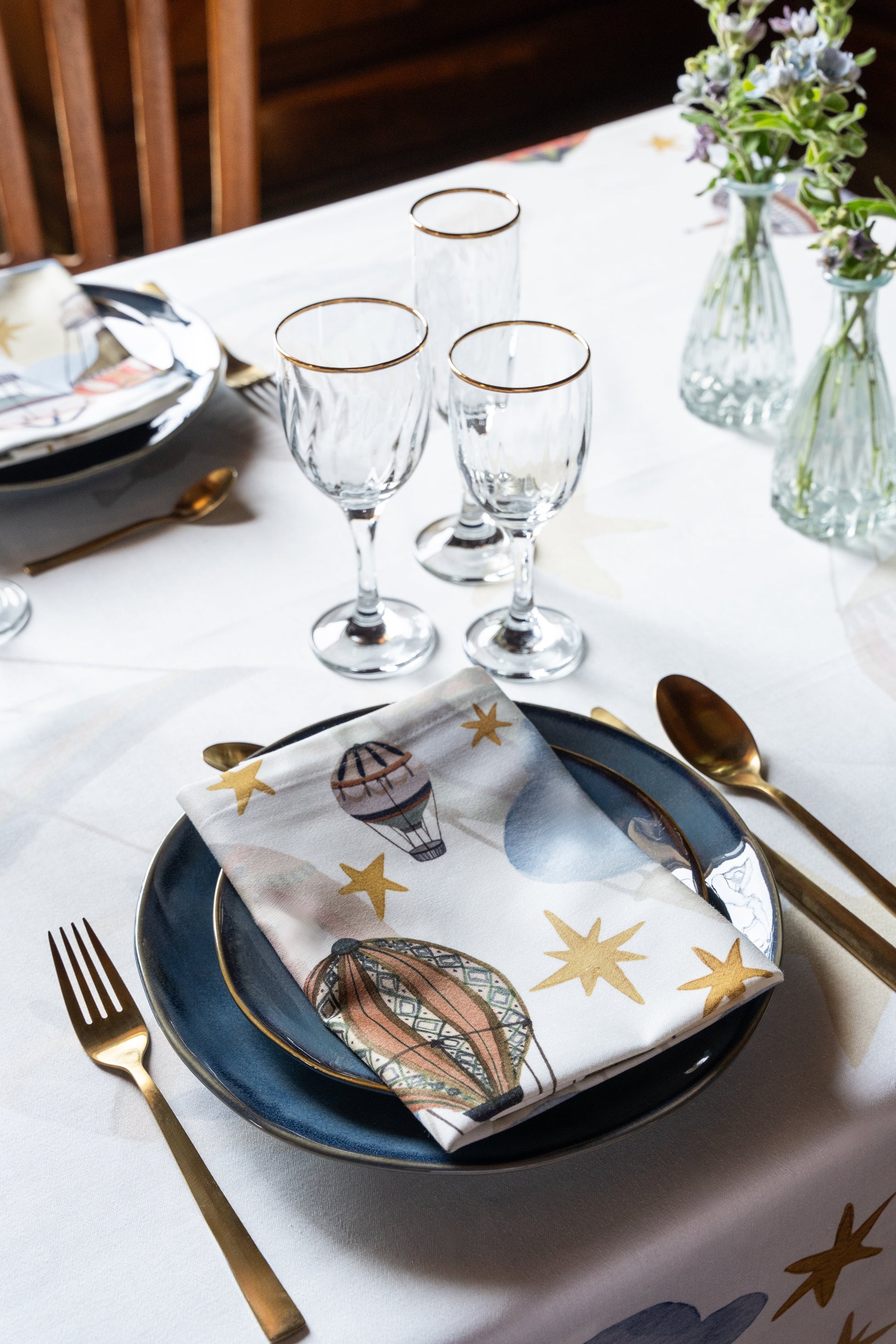 Set of 4 Napkins Satin Mongolfiere 100% Made in Italy - The Napking