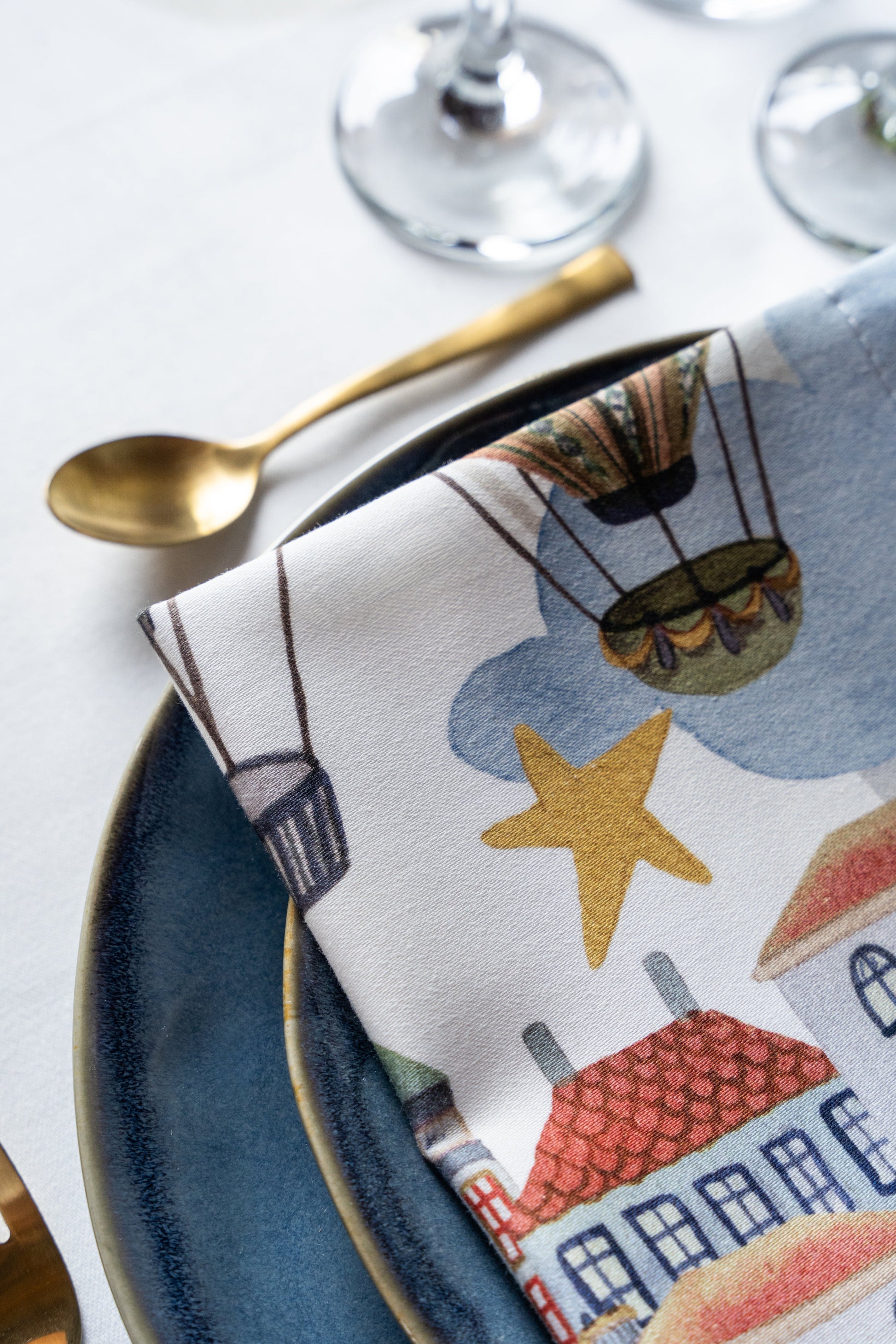 Set of 4 Napkins Satin Mongolfiere 100% Made in Italy - The Napking