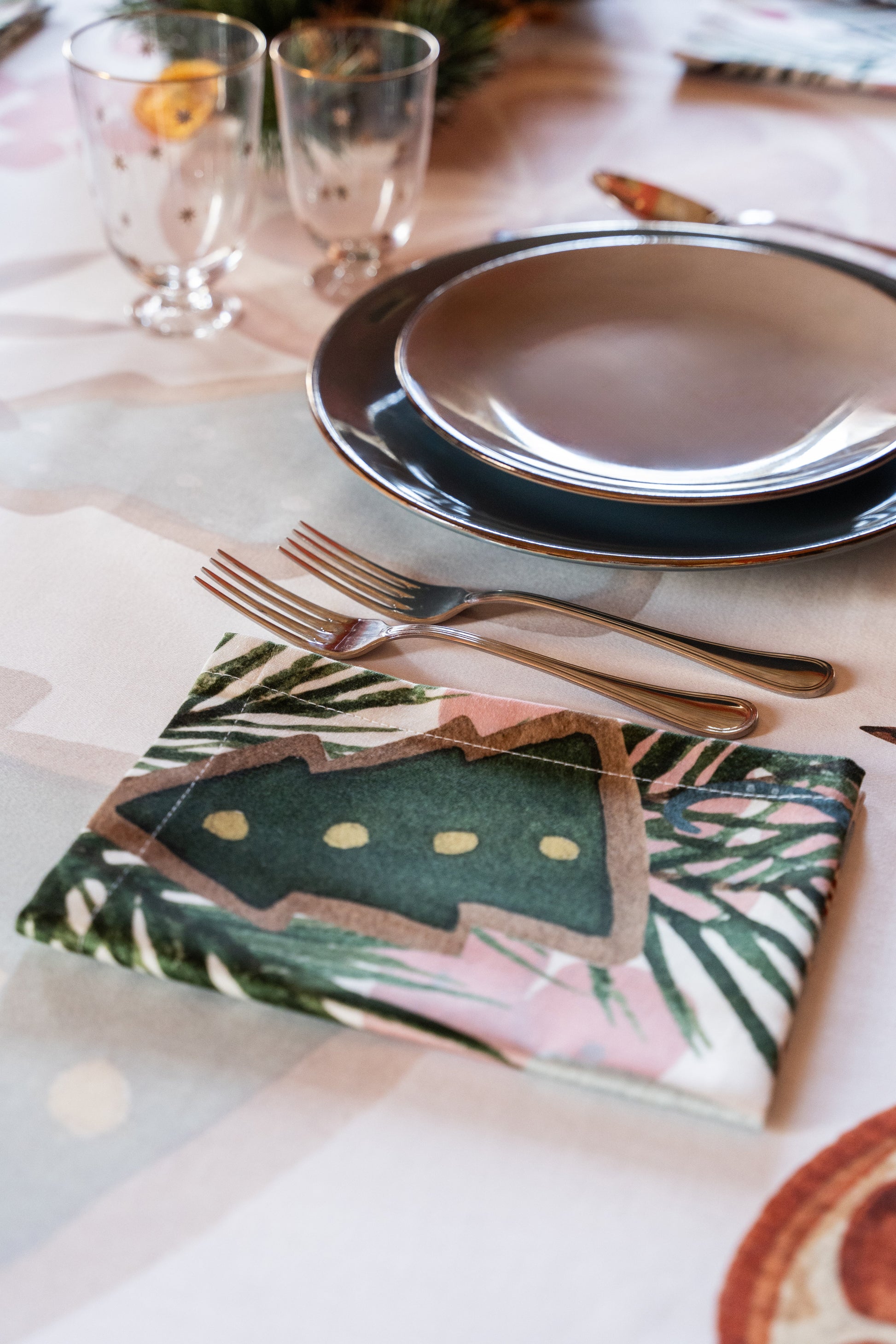 Set of 4 Napkins Satin Xmas Tea 100% Made in Italy - The Napking