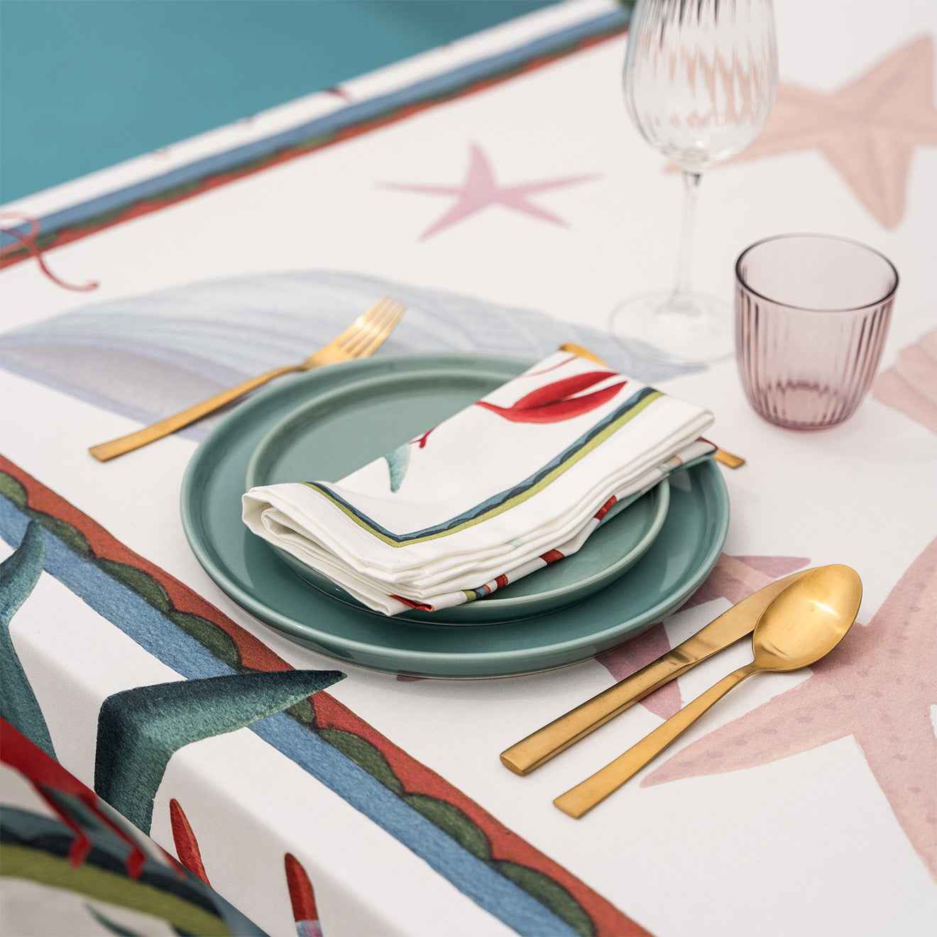 Set of 4 Napkins Satin «Marzamemi», 100% Made in Italy - The Napking