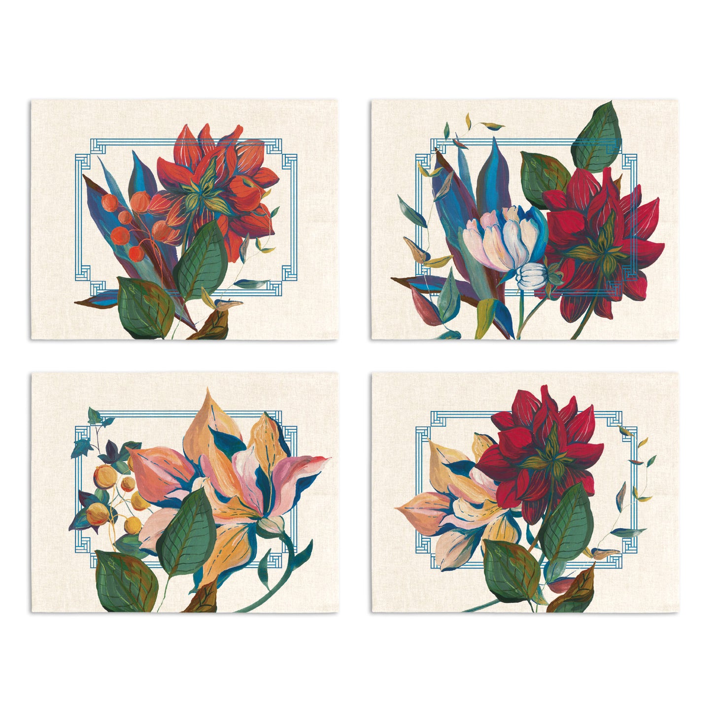 Set of 4 Placemats «Dahlia» Linen 100% Made in Italy