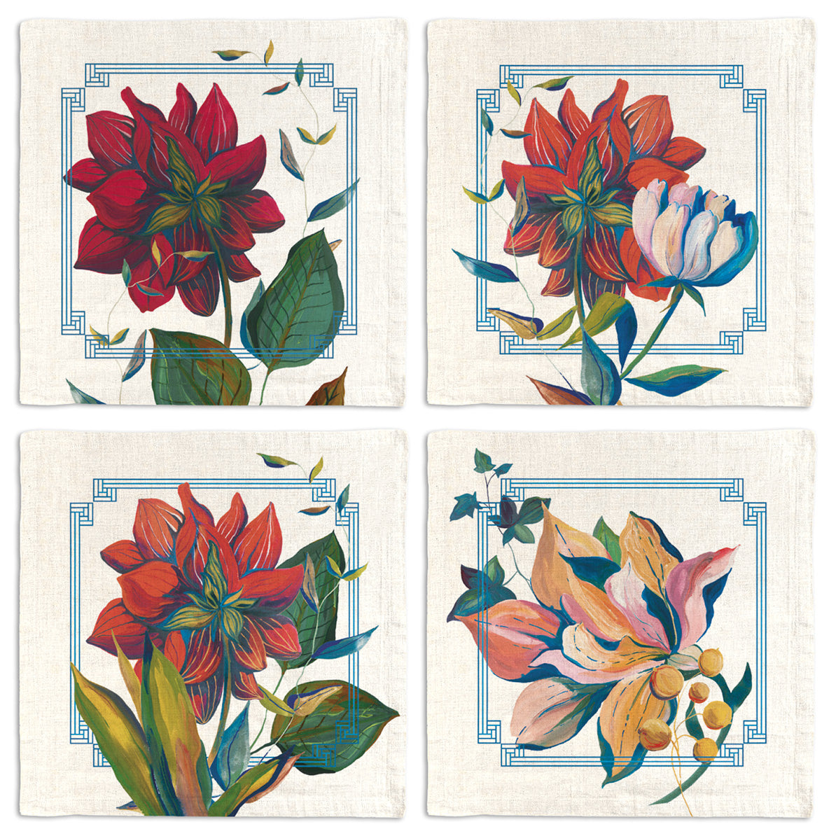 Set Of 4 Napkins «Dahlia» 100% Made in Italy