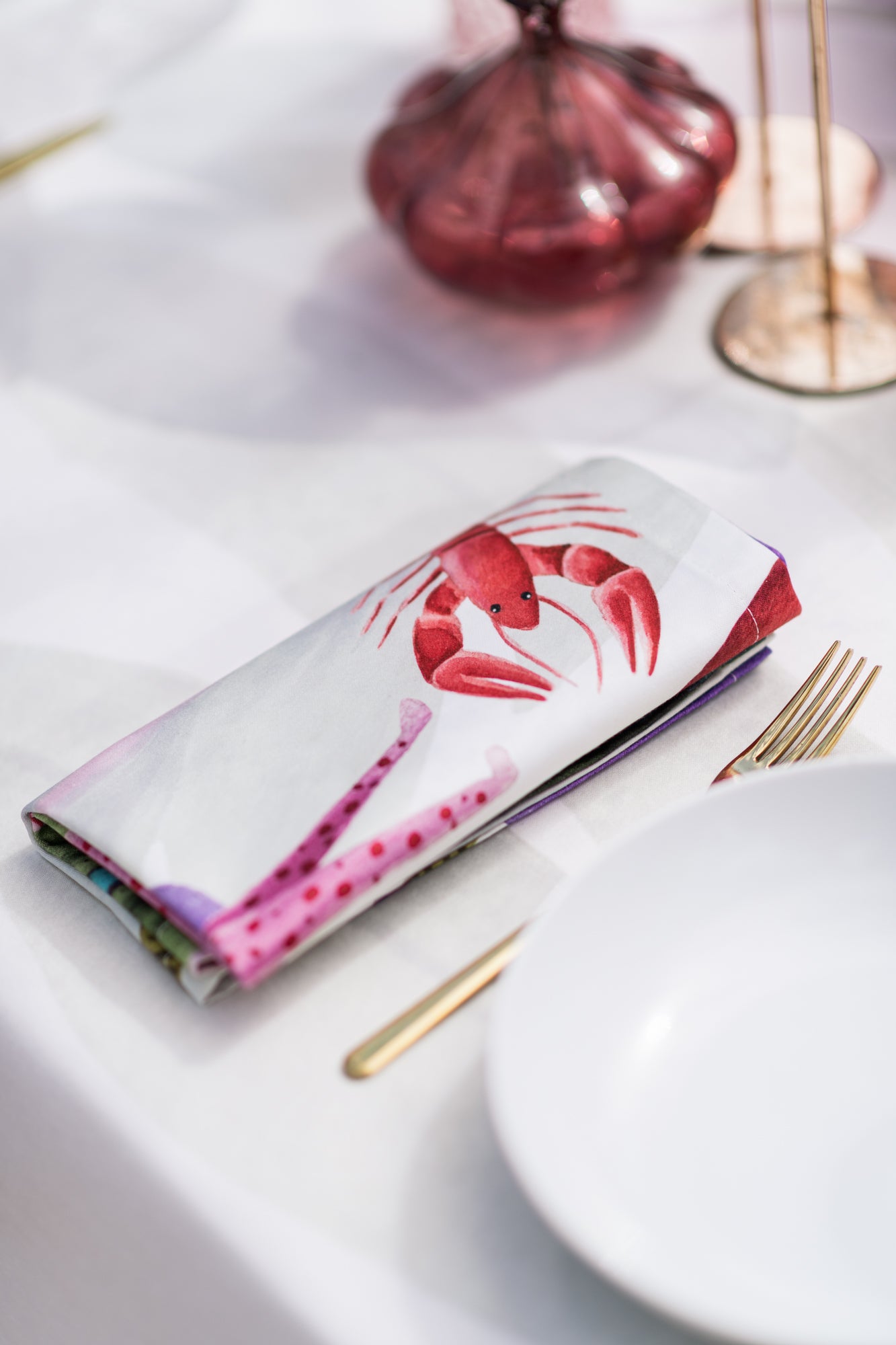 Set of 4 Napkins Satin «Funky Animals» 100% Made in Italy - The Napking