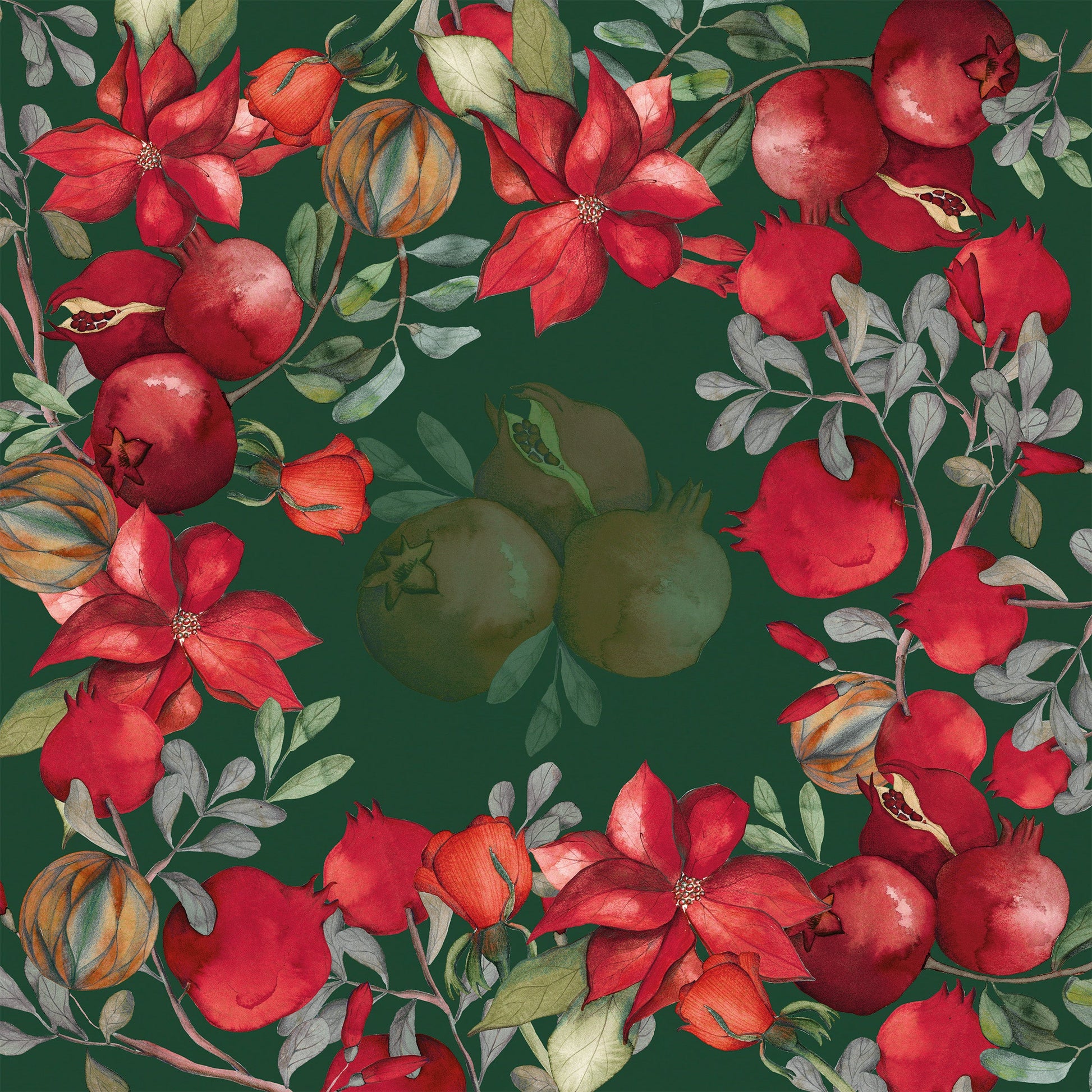 Satin Tablecloth «Grenade» Green Variant 100% Made in Italy - The Napking