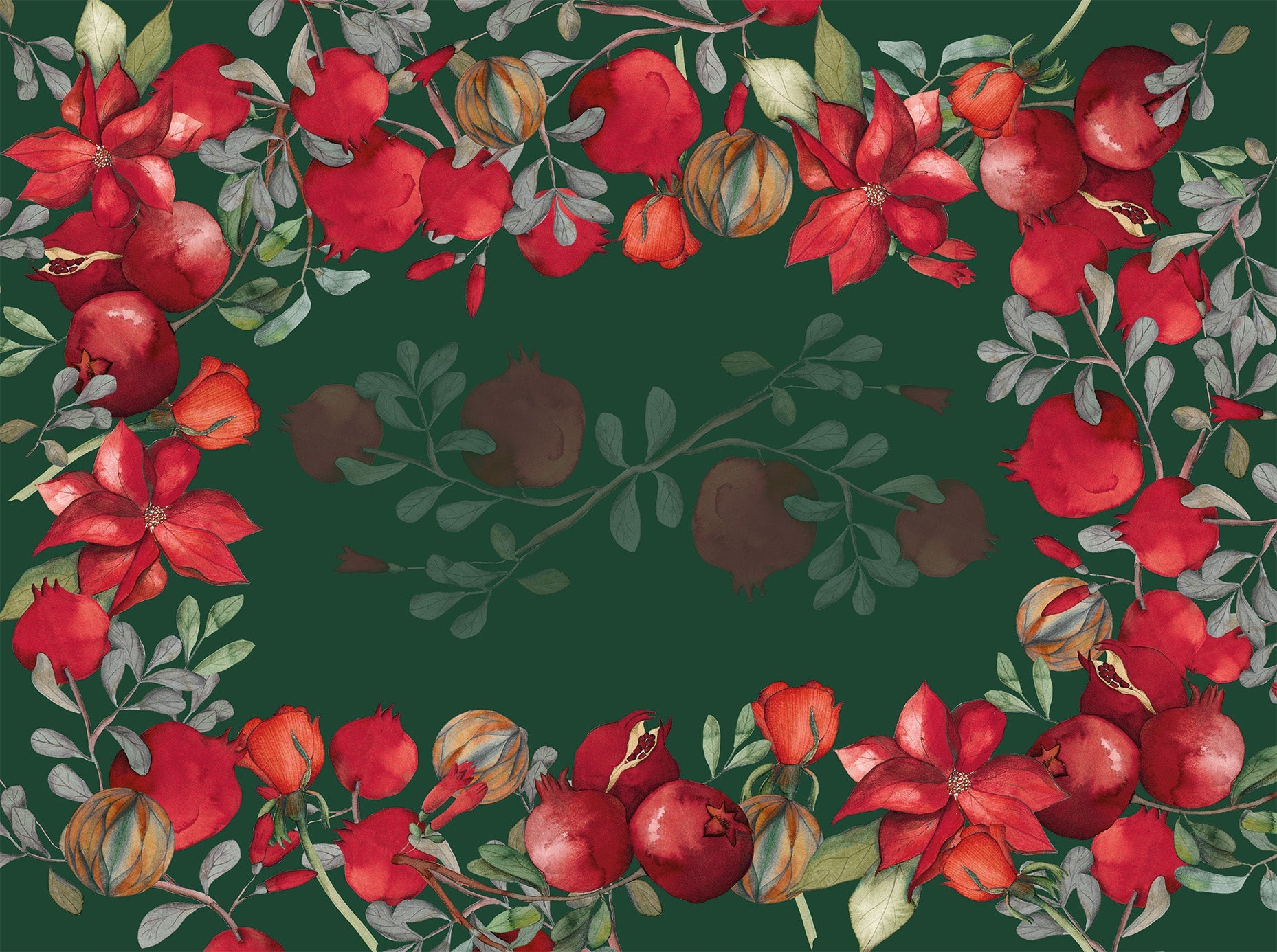 Satin Tablecloth «Grenade» Green Variant 100% Made in Italy - The Napking