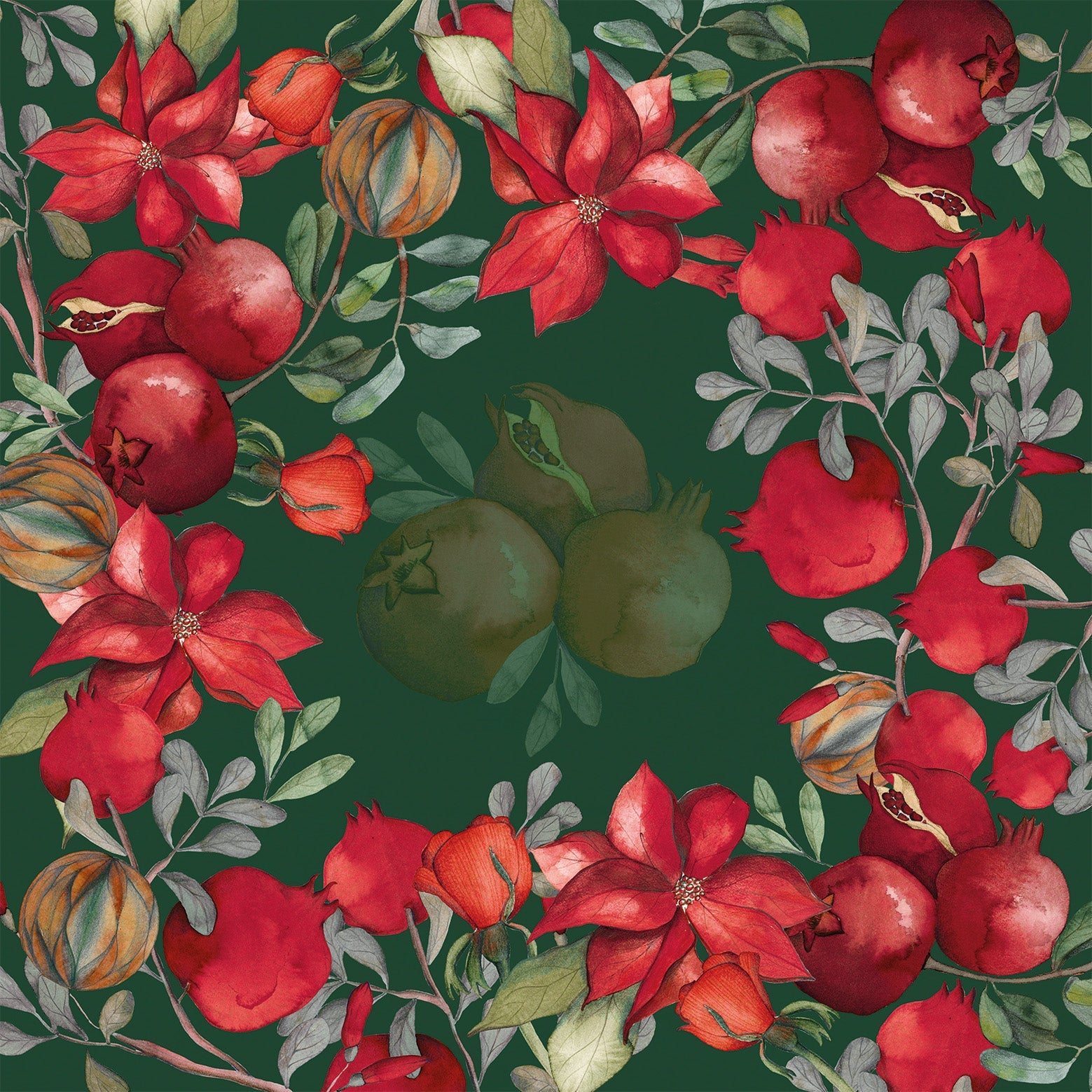 Satin Tablecloth «Grenade» Green Variant 100% Made in Italy - The Napking