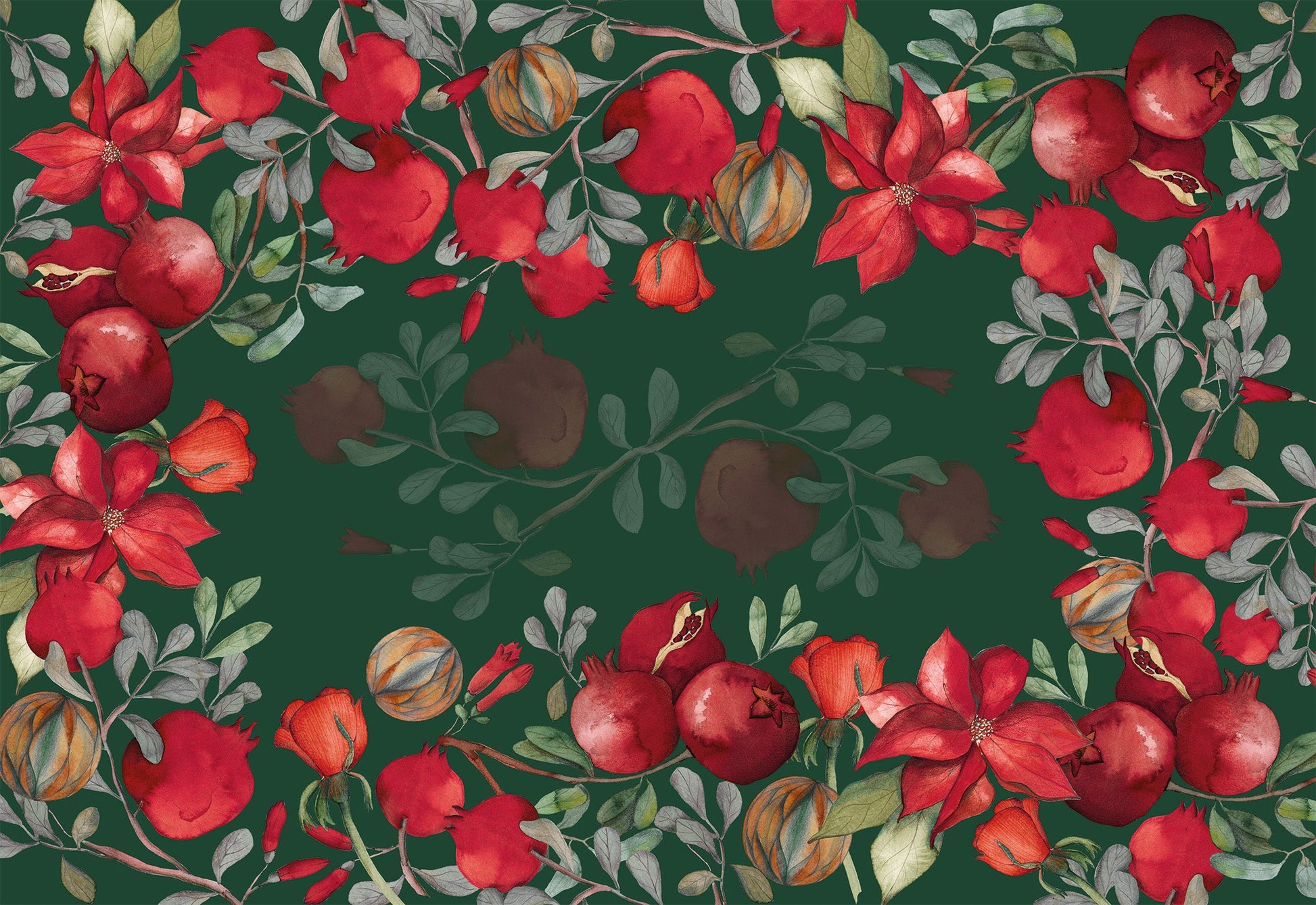 Satin Tablecloth «Grenade» Green Variant 100% Made in Italy - The Napking