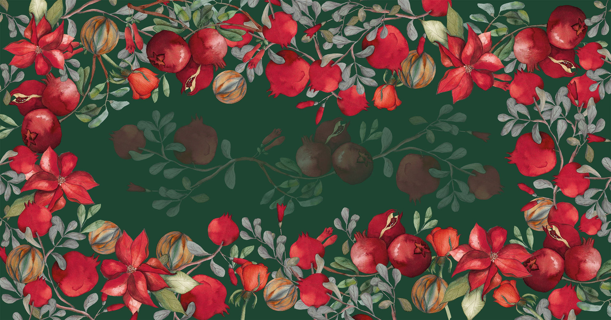 Satin Tablecloth «Grenade» Green Variant 100% Made in Italy - The Napking