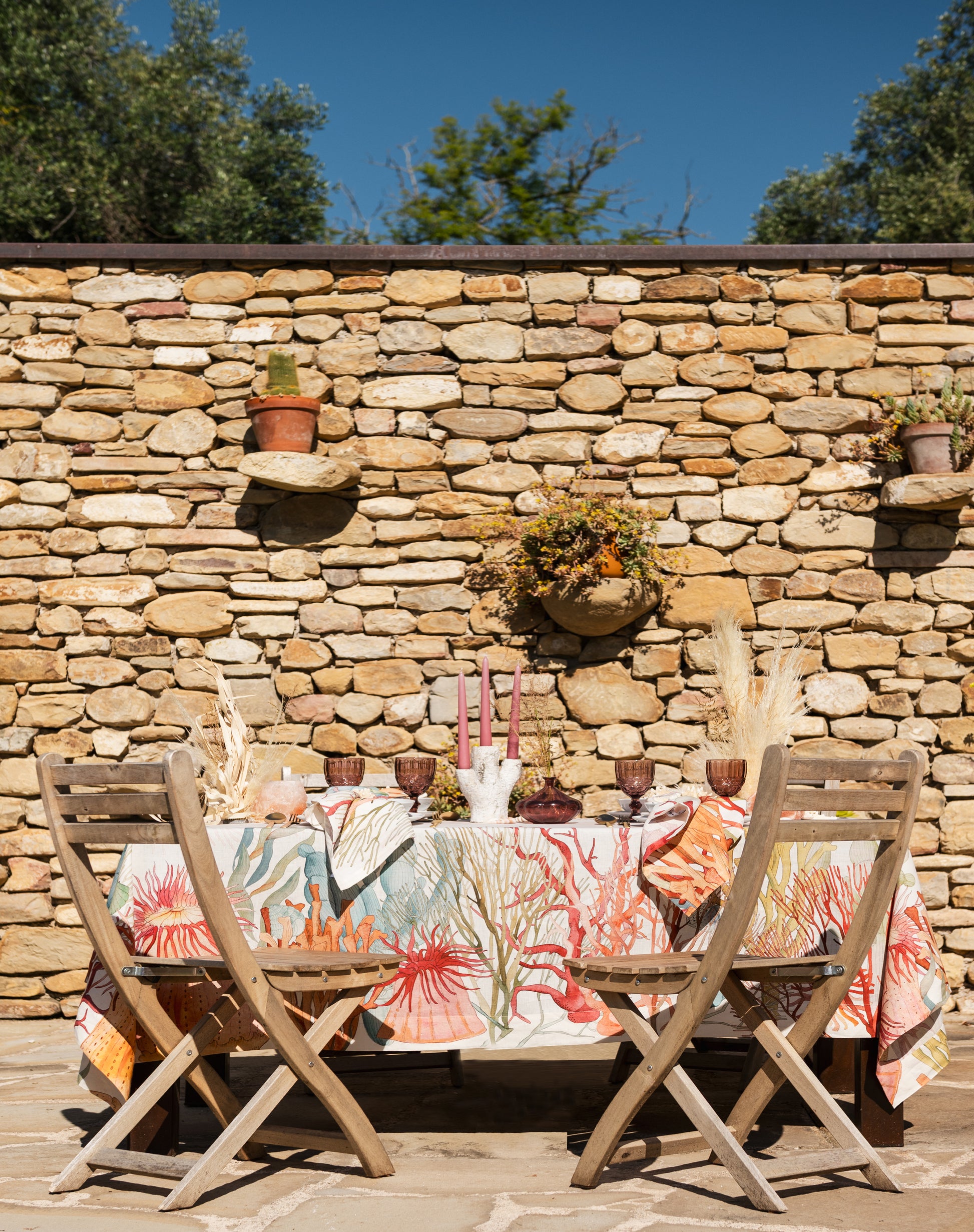 Premium Linen Tablecloth «Corals» 100% Made in Italy - The Napking