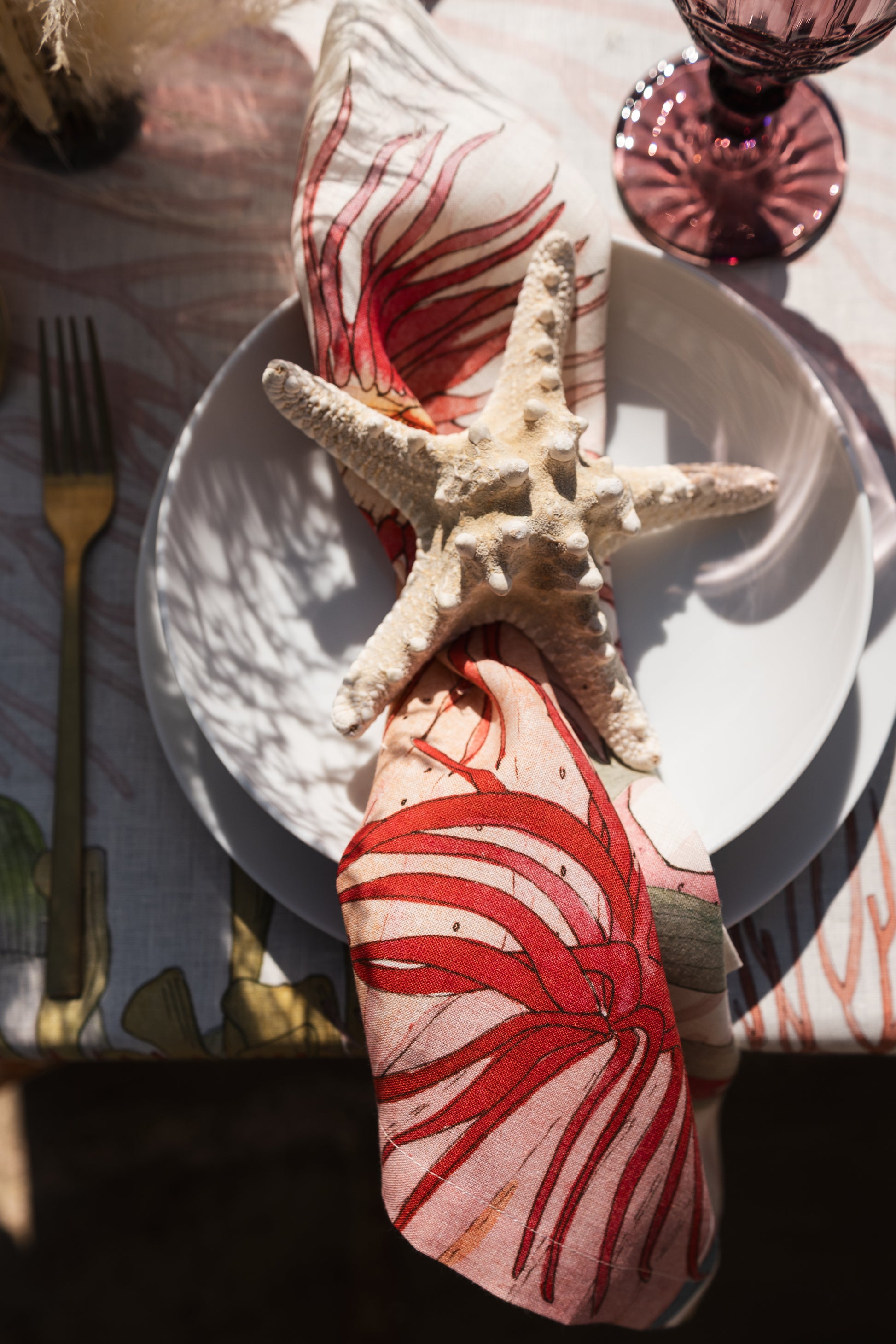 Set Of 4 Napkins Premium Linen «Corals» 100% Made in Italy - The Napking