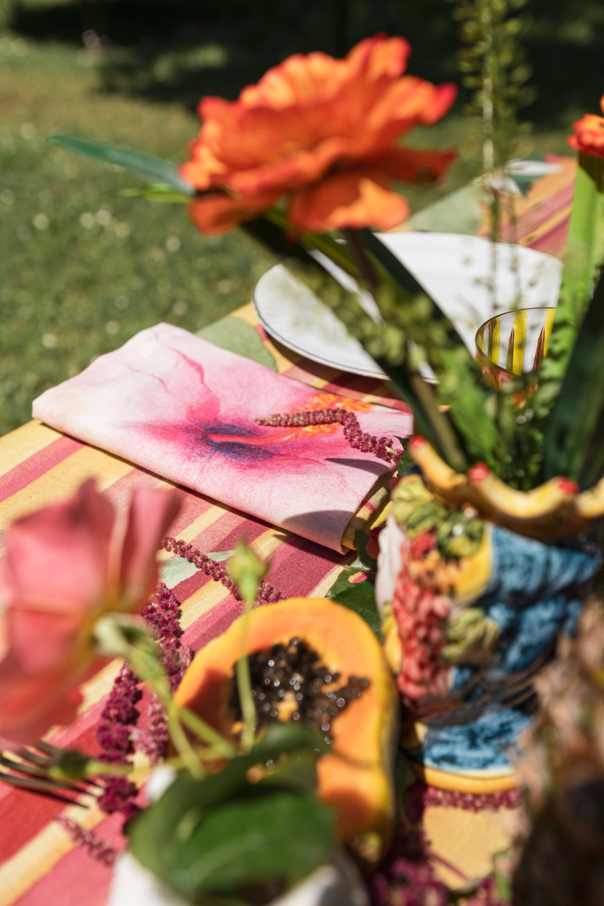 Set Of 4 Napkins Premium Linen «Ibiscus» 100% Made in Italy - The Napking