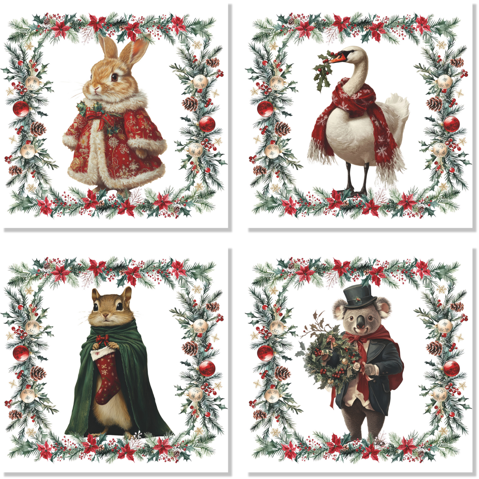 Set Of 4 Napkins «Xmas Village» 100% Made in Italy - The Napking