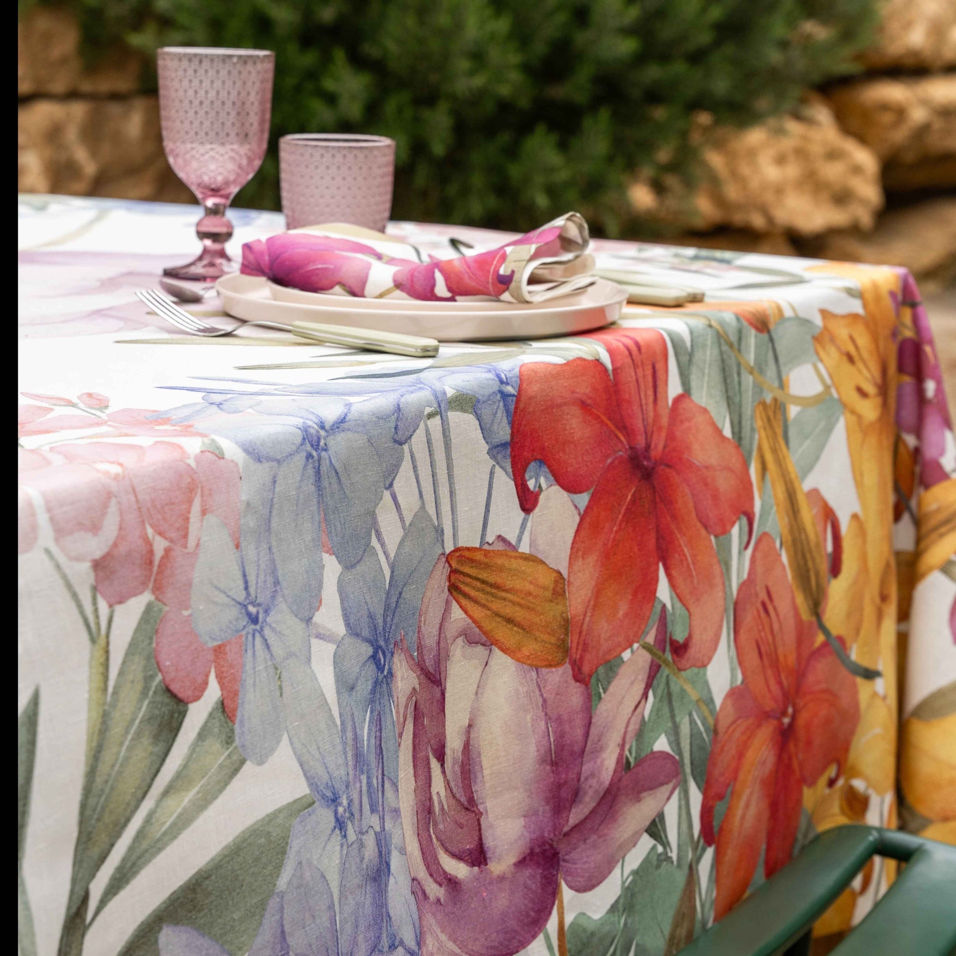 Premium Linen Tablecloth «Oleandro» 100% Made in Italy - The Napking
