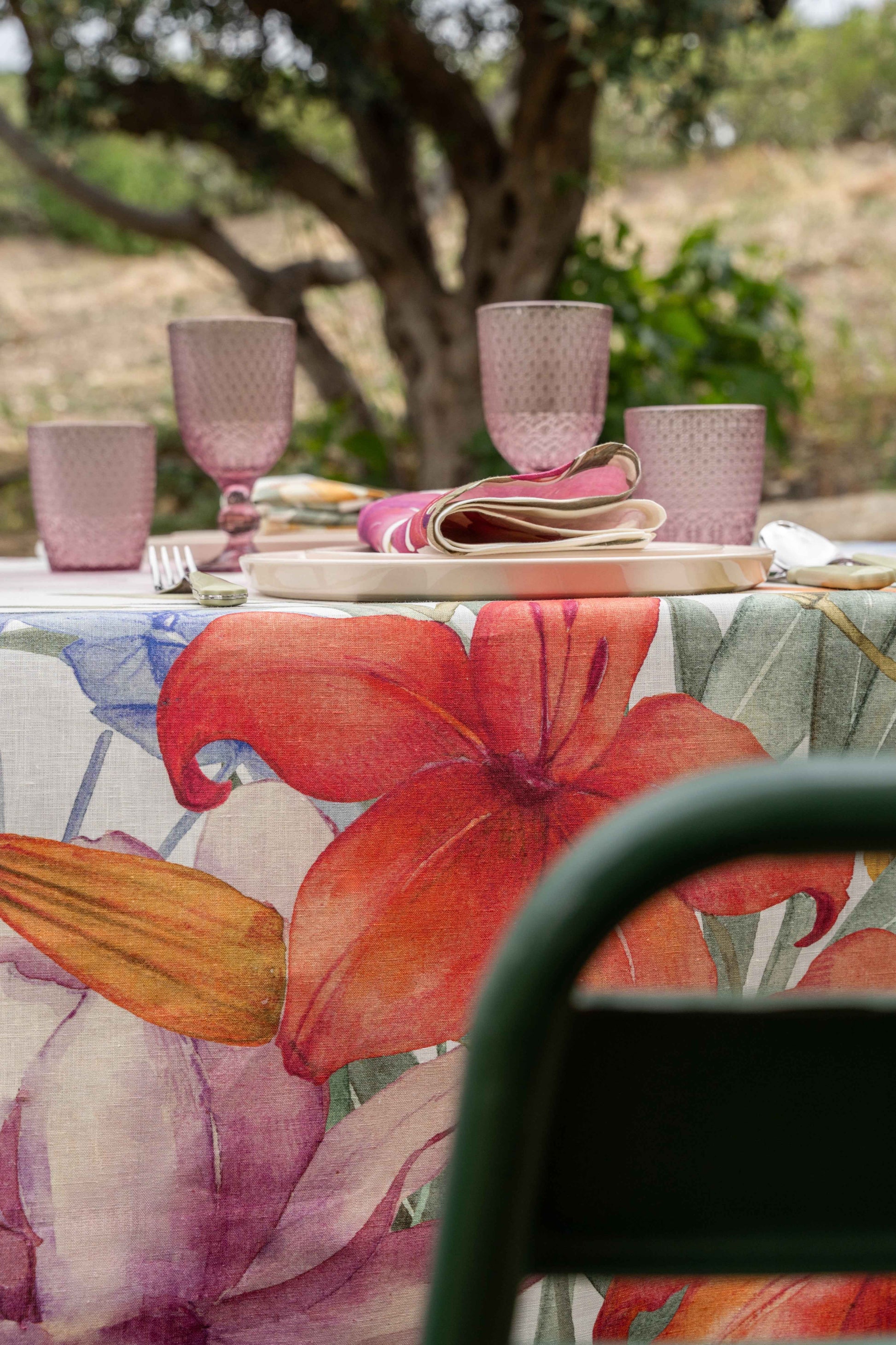 Premium Linen Tablecloth «Oleandro» 100% Made in Italy - The Napking