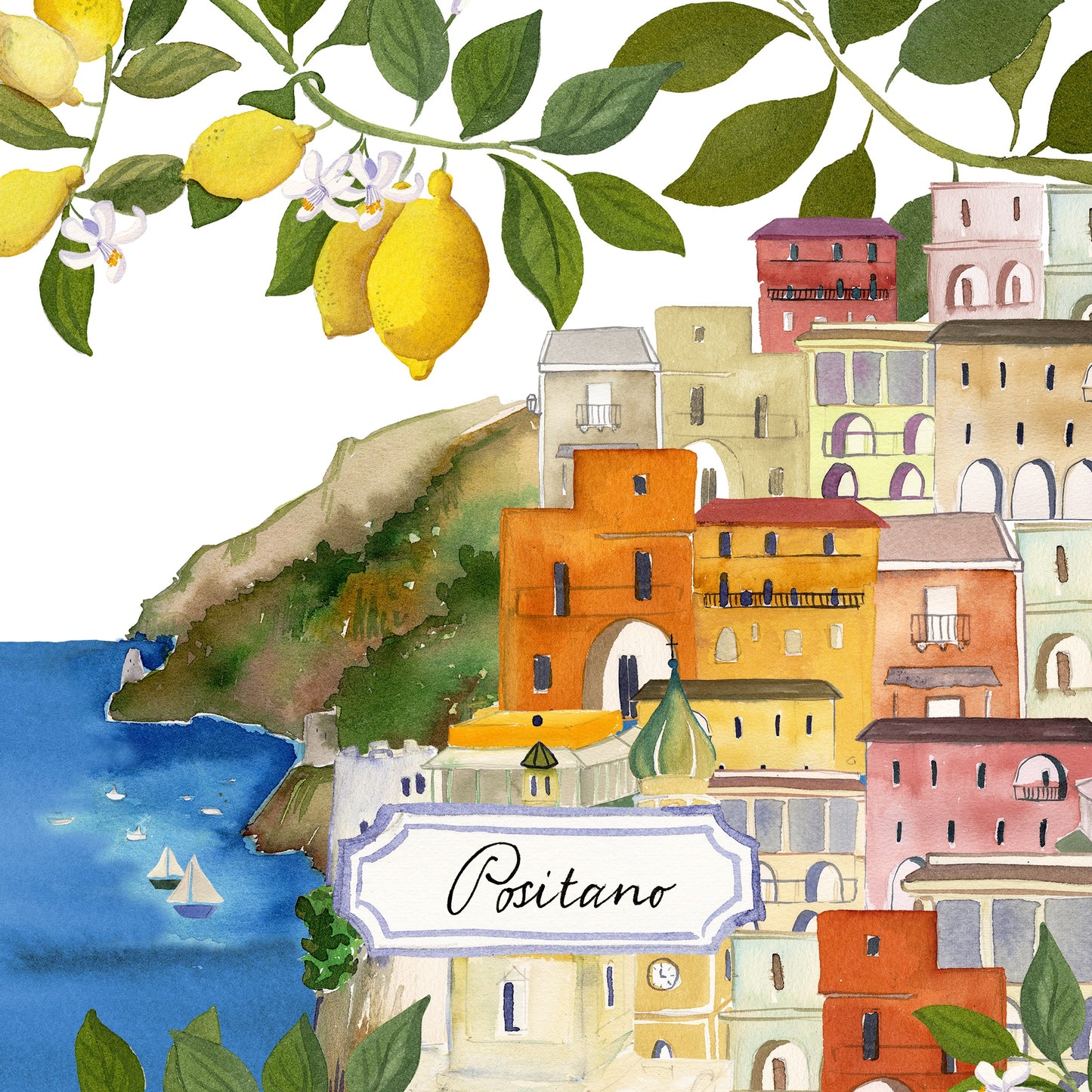 Set Of 4 Napkins «Positano» 100% Made in Italy