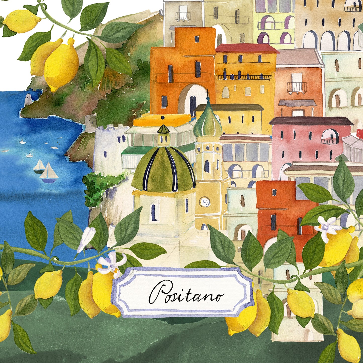 Set Of 4 Napkins «Positano» 100% Made in Italy