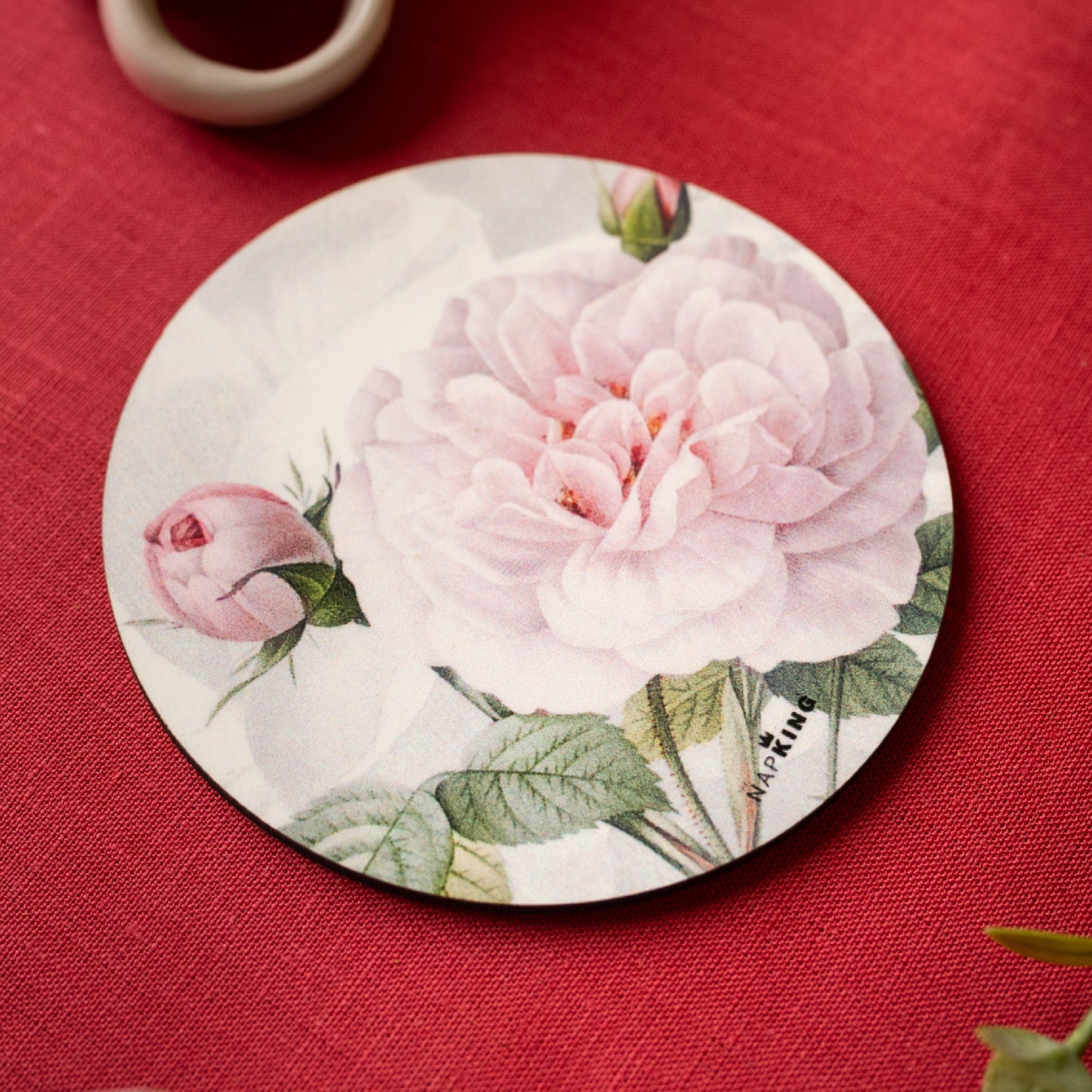 Set of 2 coasters  "Roses" wood and cork