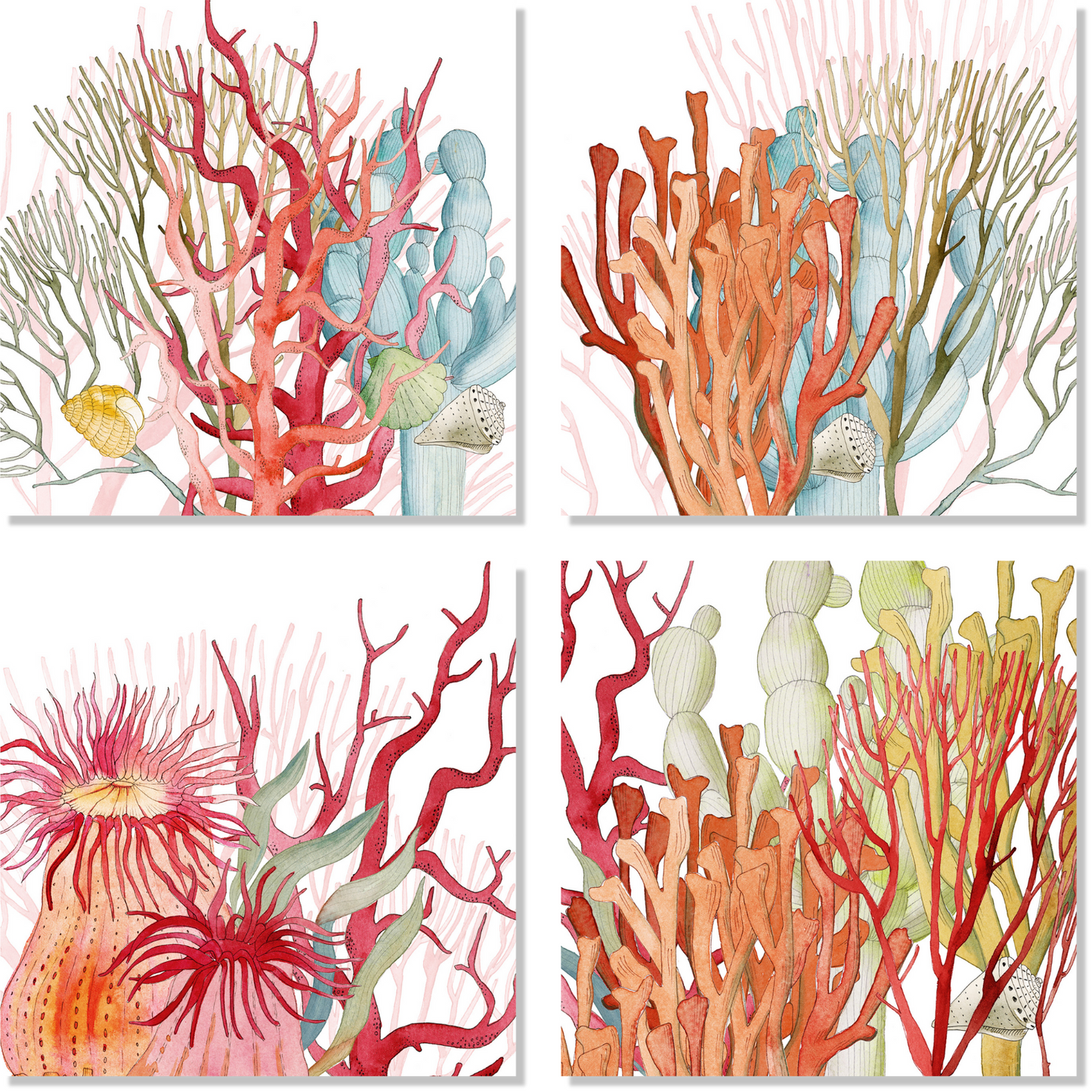 Set Of 4 Napkins Premium Linen «Corals» 100% Made in Italy