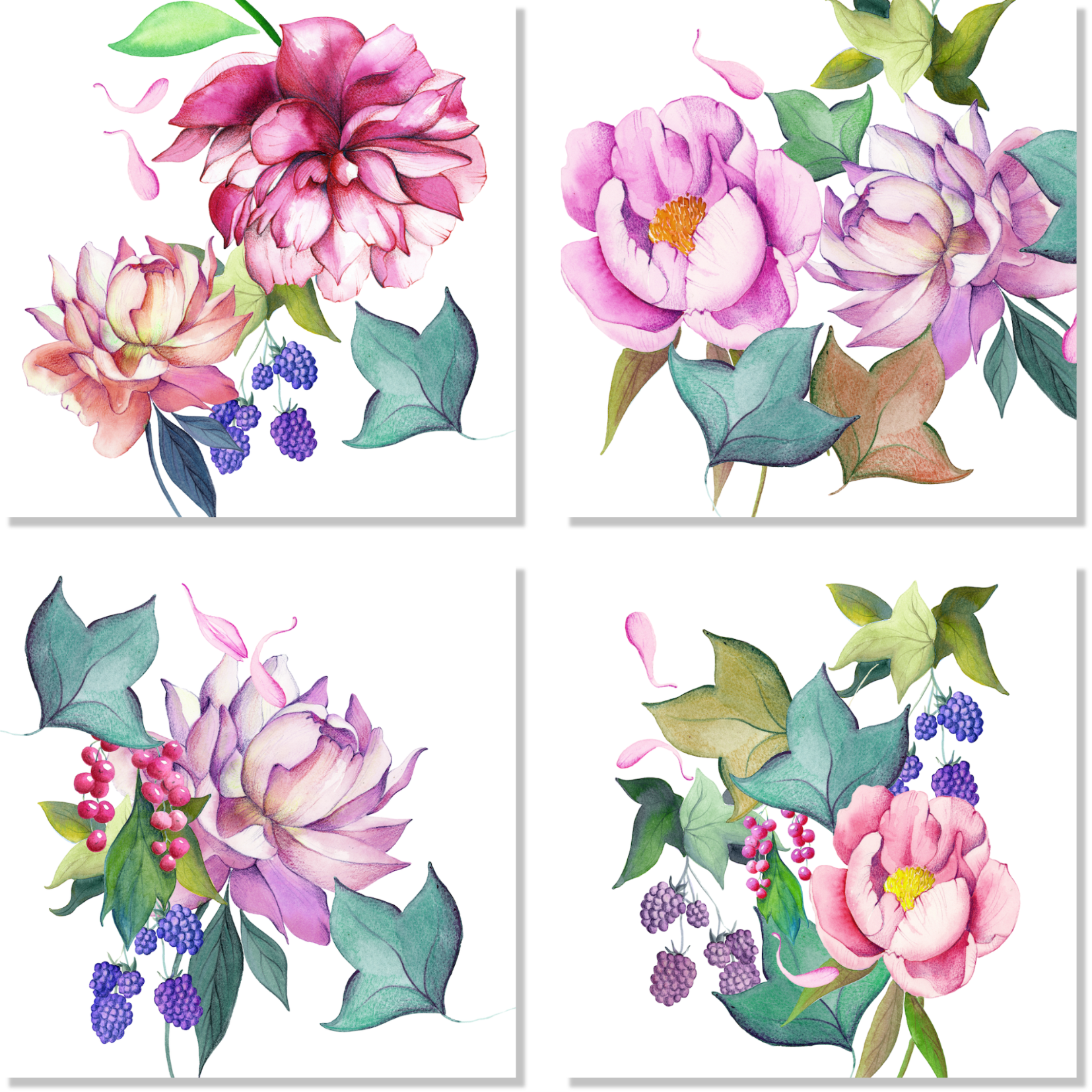 Set of 4 Napkins Satin «Peonia» 100% Made in Italy - The Napking