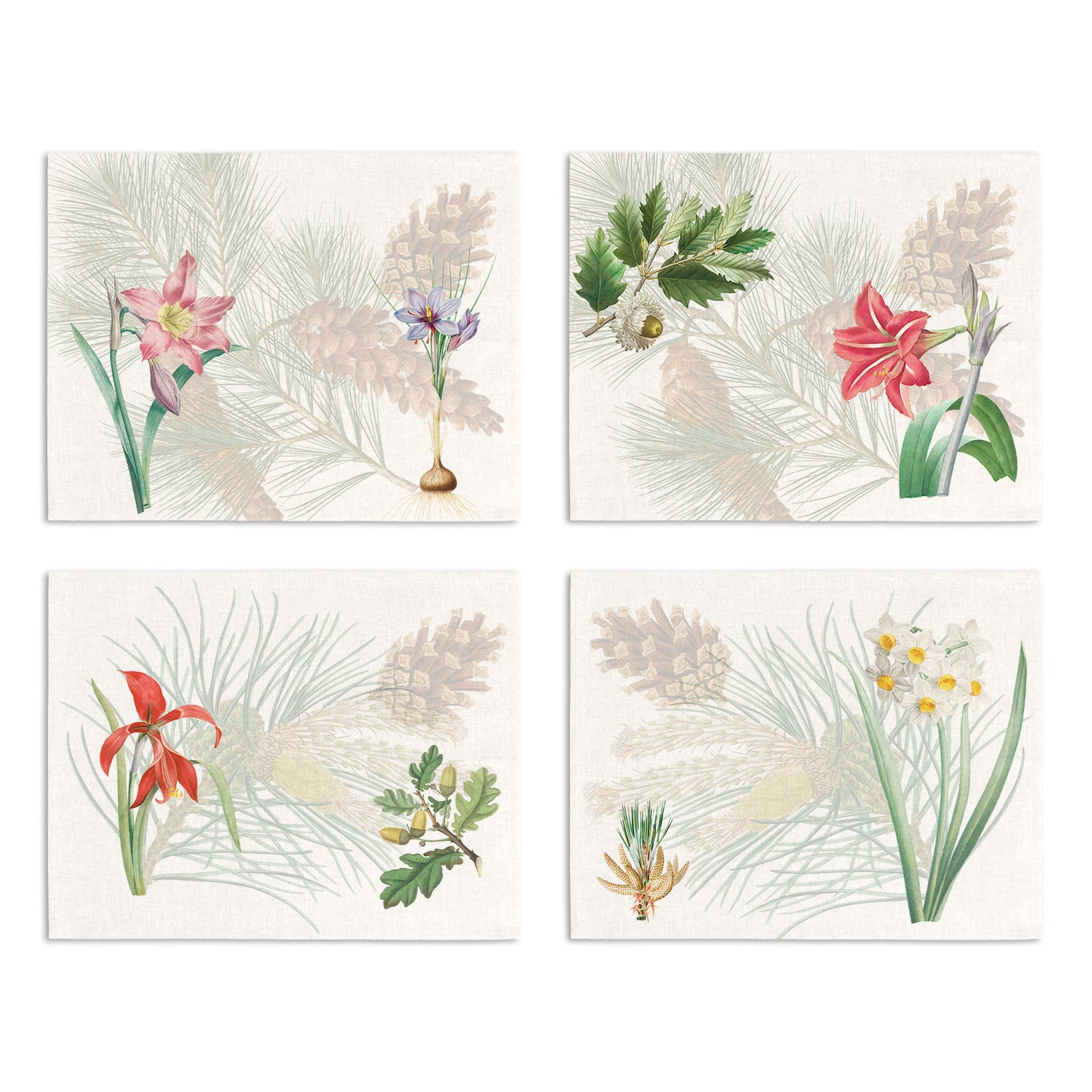 Set of 4 Placemats «Winter Garden», Linen 100% Made in Italy