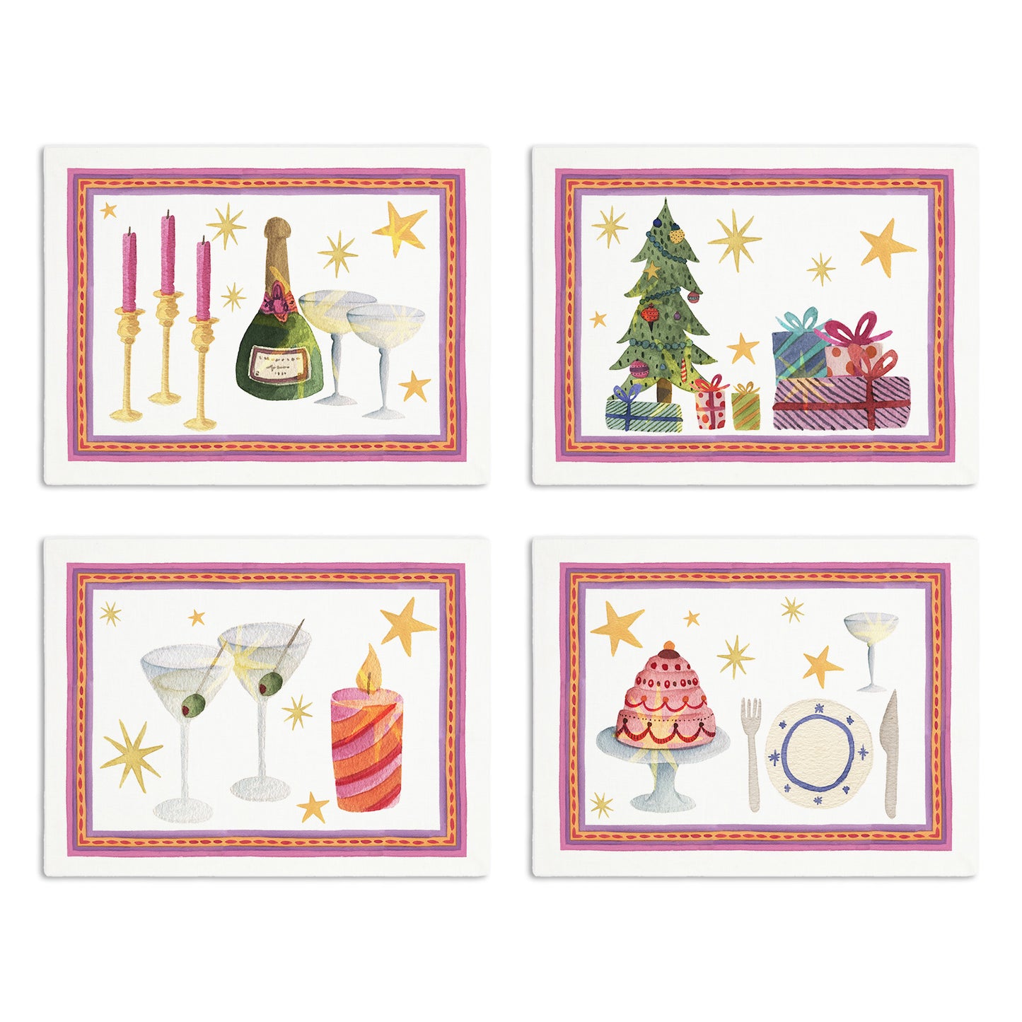 Set of 4 Placemats «Xmas Party» Cotton Satin 100%