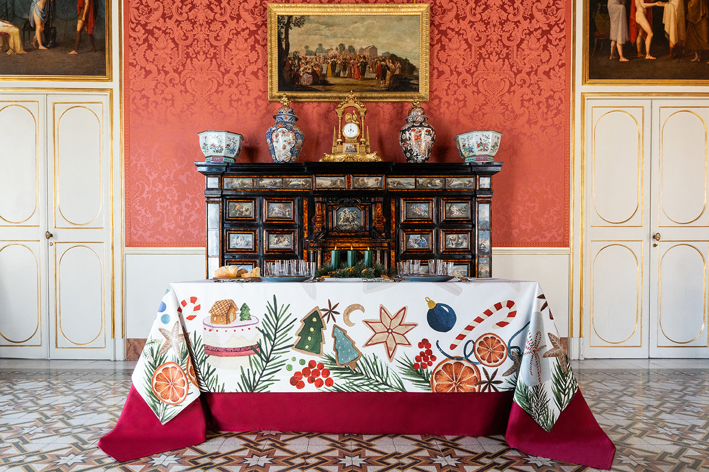 Satin Tablecloth «Xmas Tea» 100% Made in Italy - The Napking