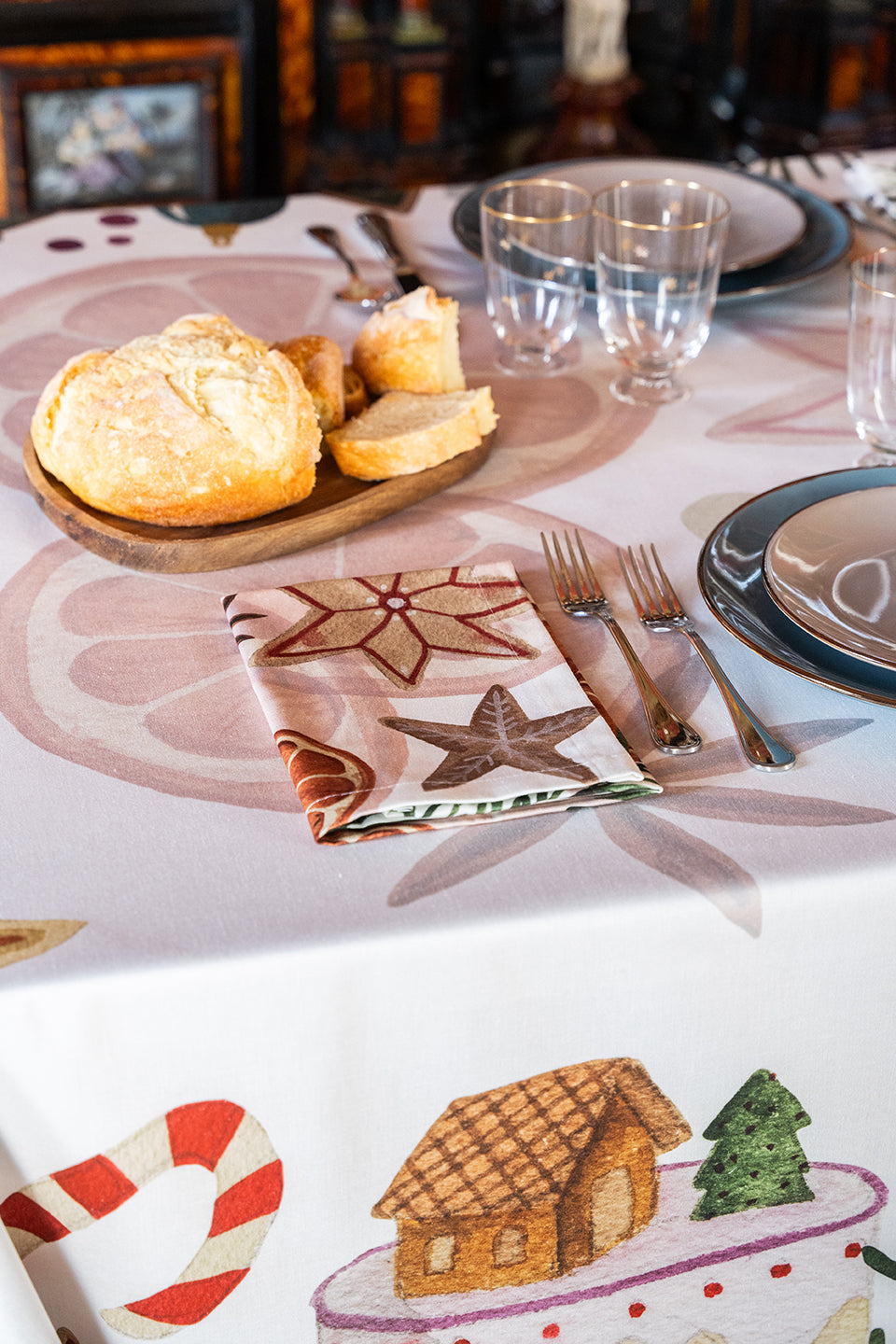 Satin Tablecloth «Xmas Tea» 100% Made in Italy - The Napking