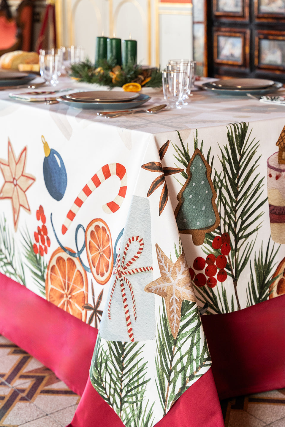 Satin Tablecloth «Xmas Tea» 100% Made in Italy - The Napking