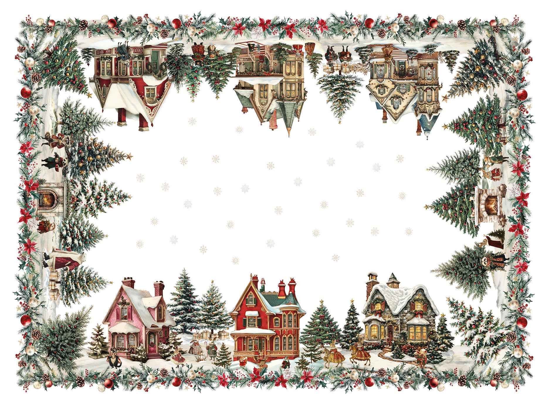 Linen Tablecloth «Xmas Village», 100% Made in Italy - The Napking