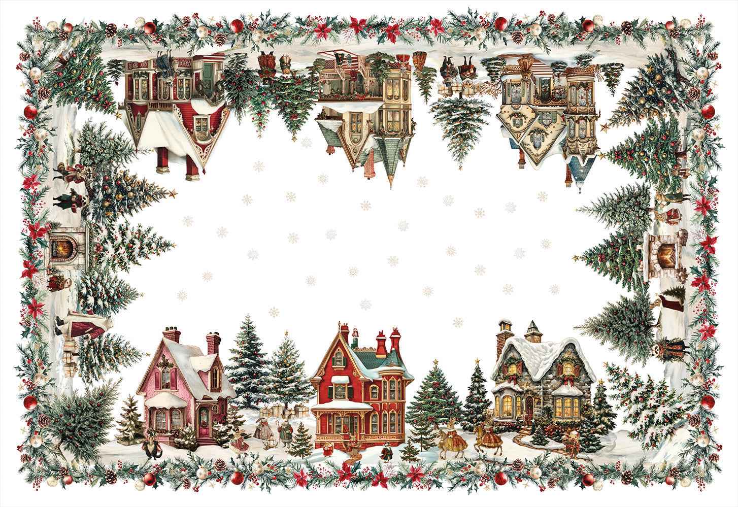 Linen Tablecloth «Xmas Village», 100% Made in Italy - The Napking