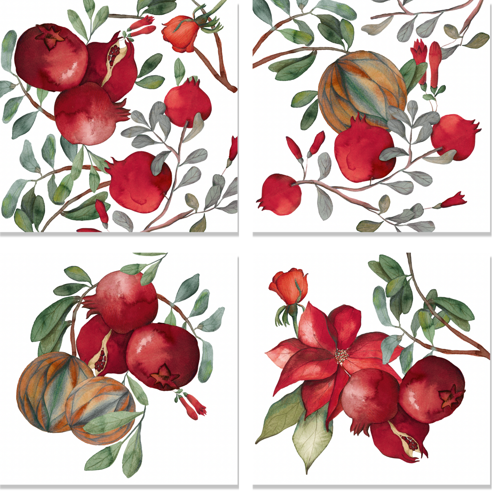 Set of 4 Napkins Satin «Grenade» 100% Made in Italy - The Napking