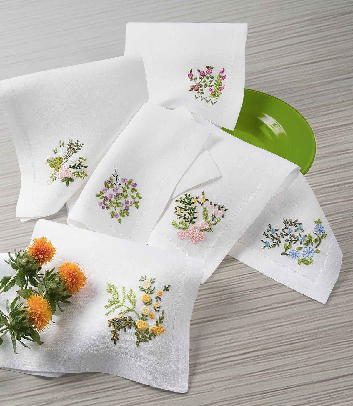 1000 Flowers Set de 6 brodé à la main Serviettes