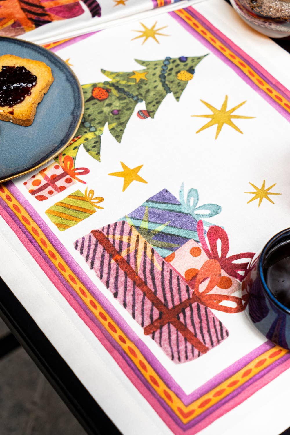Set de 4 sets de table «Xmas Party» satin de coton 100% - The Napking