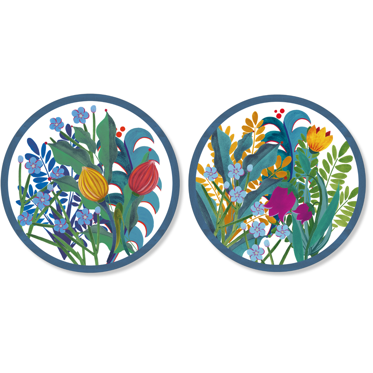 Set de 2 manteles individuales redondos de tablero rígido Jardin Magique 100% Made in Italy