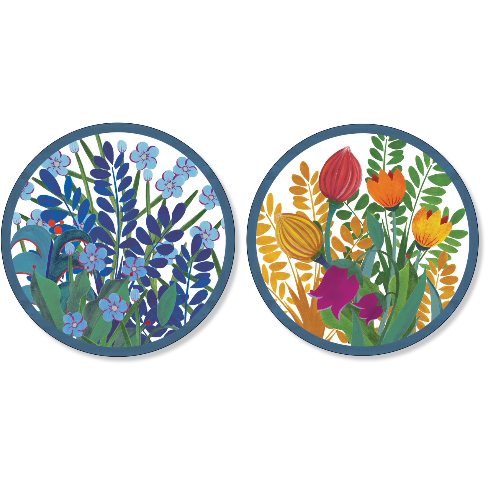 Set of 2 coasters Jardin Magique wood and cork - 100% Made in Italy