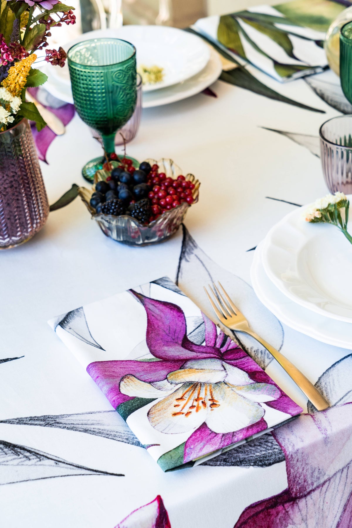 Set aus 4 Servietten aus Baumwollsatin «Iris» 100% Made in Italy - The Napking