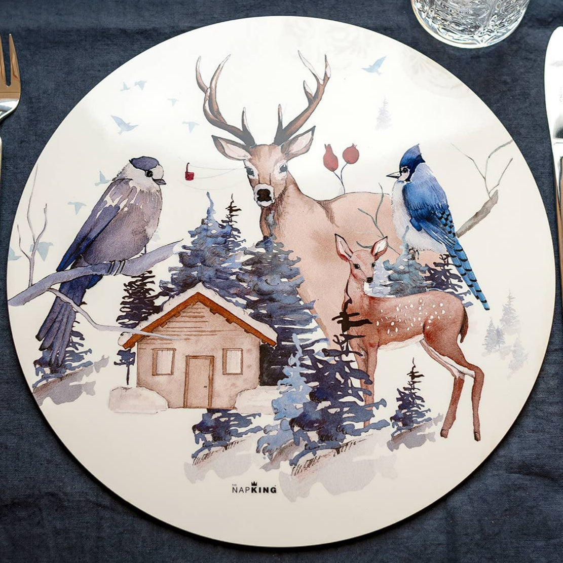 Buck round hardboard and cork placemats with woodland print, view 4