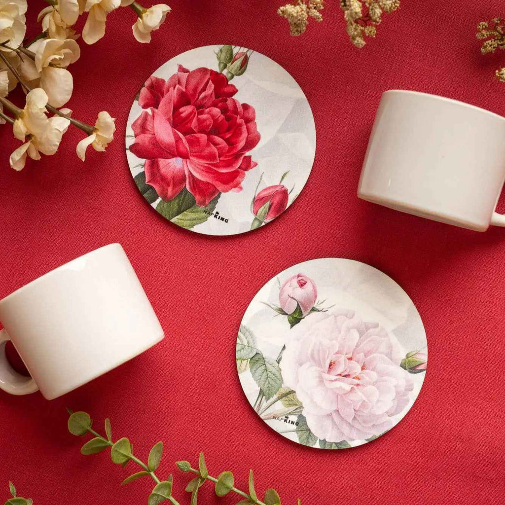 Set of 2 coasters «Roses» wood and cork - 100% Made in Italy