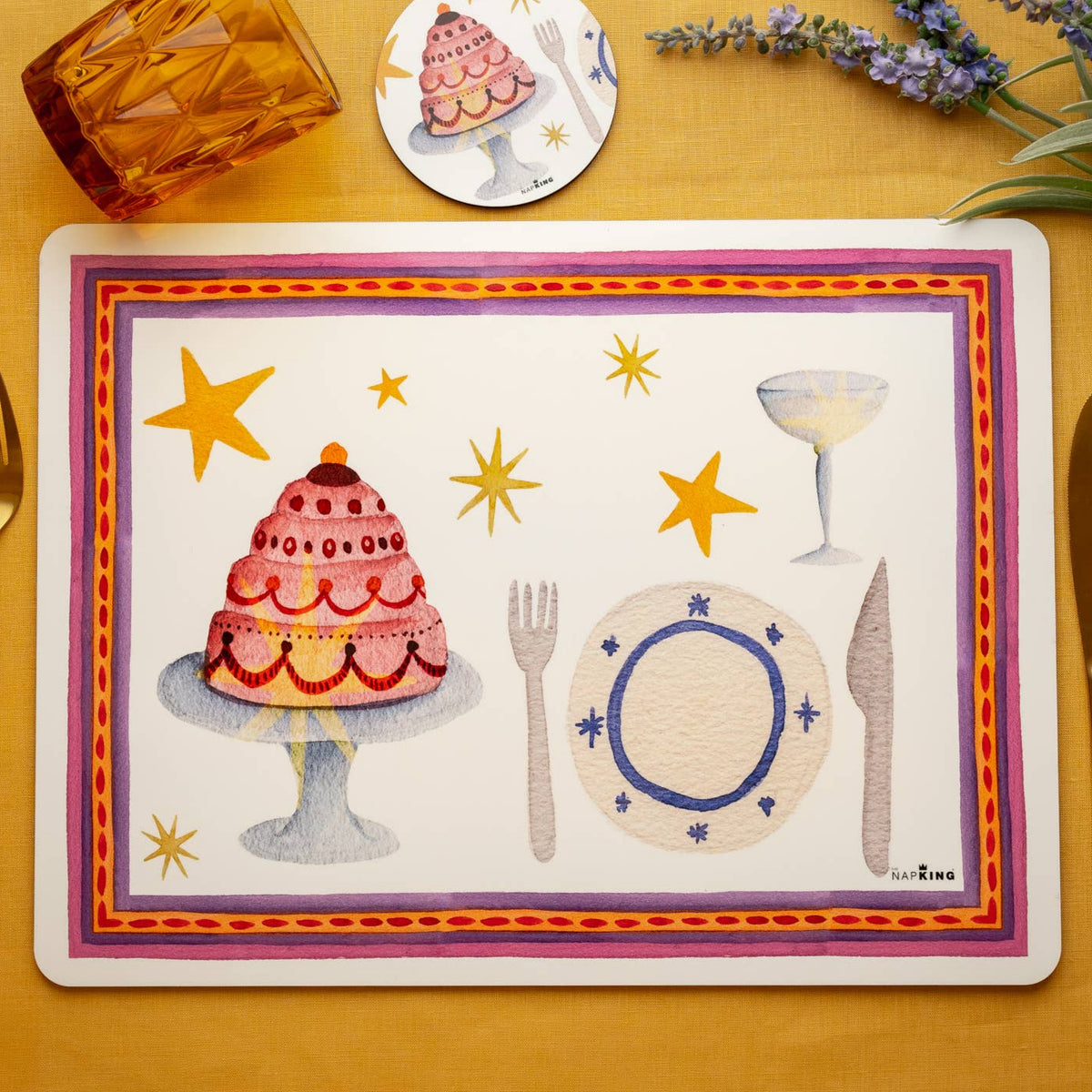 Set of 2 rectangular hardboard placemats «Xmas Party», 100% Made in Italy - The Napking