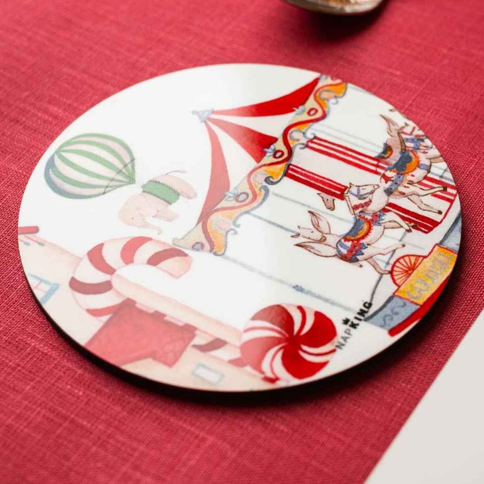 Set of 2 coasters «Circus» wood and cork - 100% Made in Italy