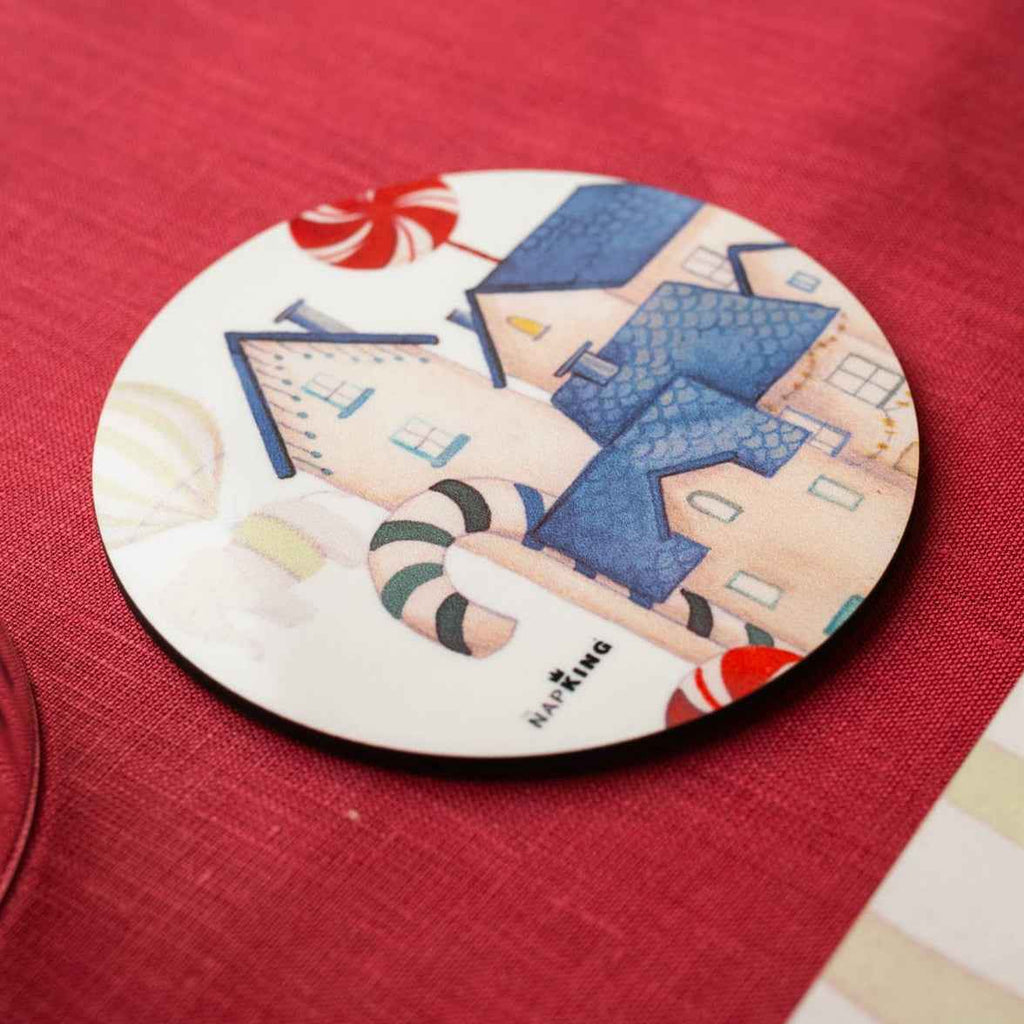Set of 2 coasters «Circus» wood and cork - 100% Made in Italy